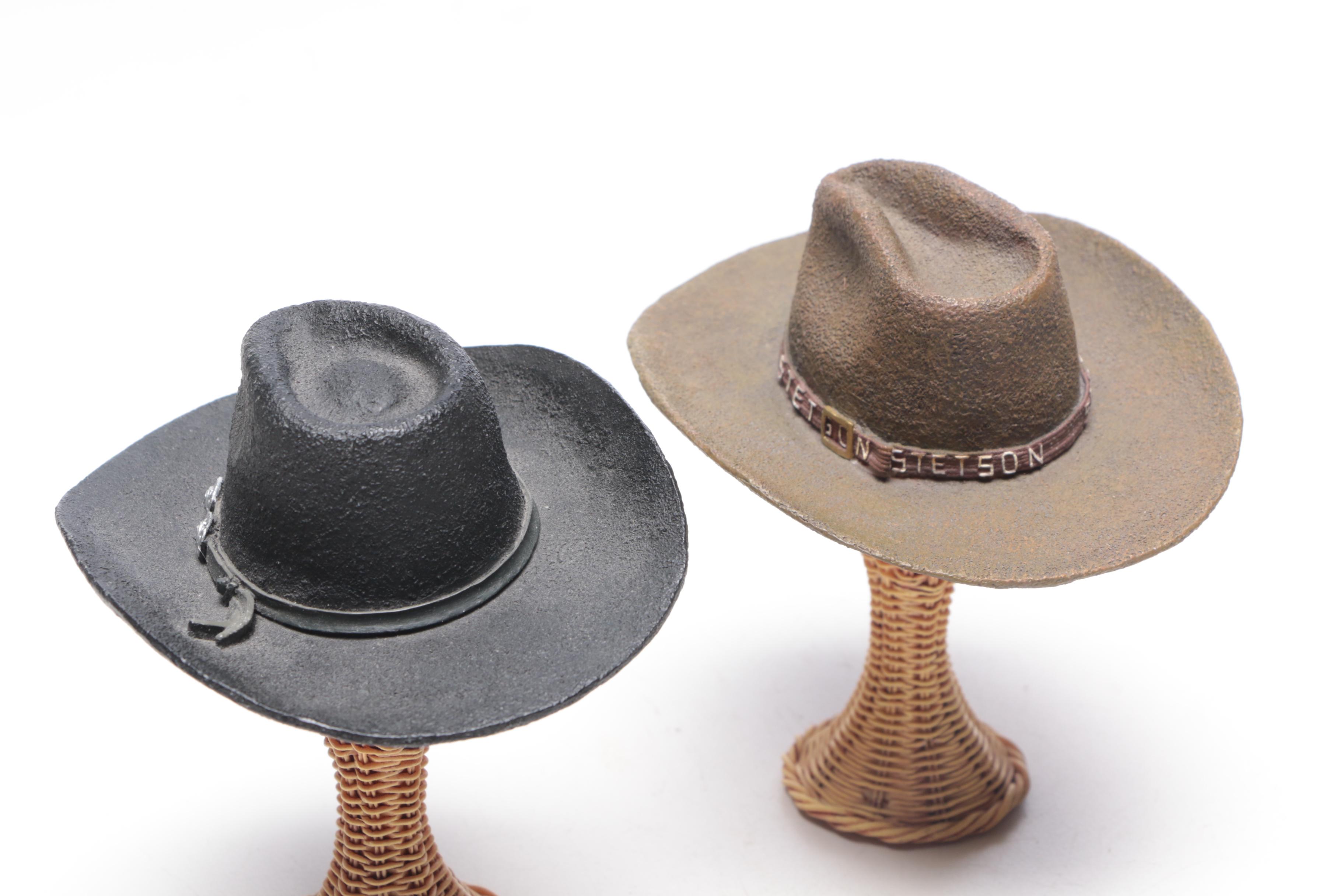 Stetson "Santa Fe Trail"  Salesman Sample Ceramic Cowboy Hats, Figures and Tin