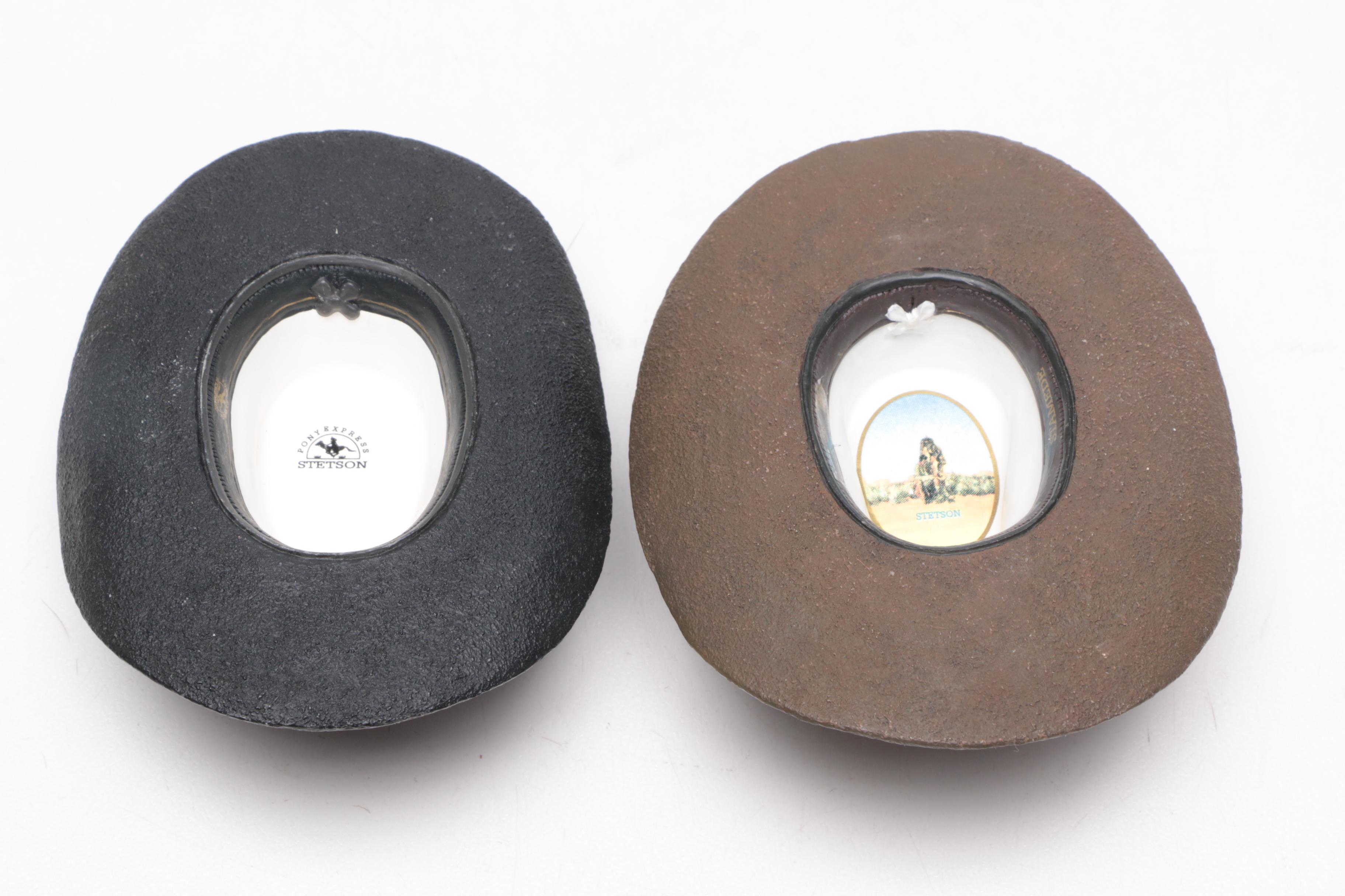 Stetson "Santa Fe Trail"  Salesman Sample Ceramic Cowboy Hats, Figures and Tin