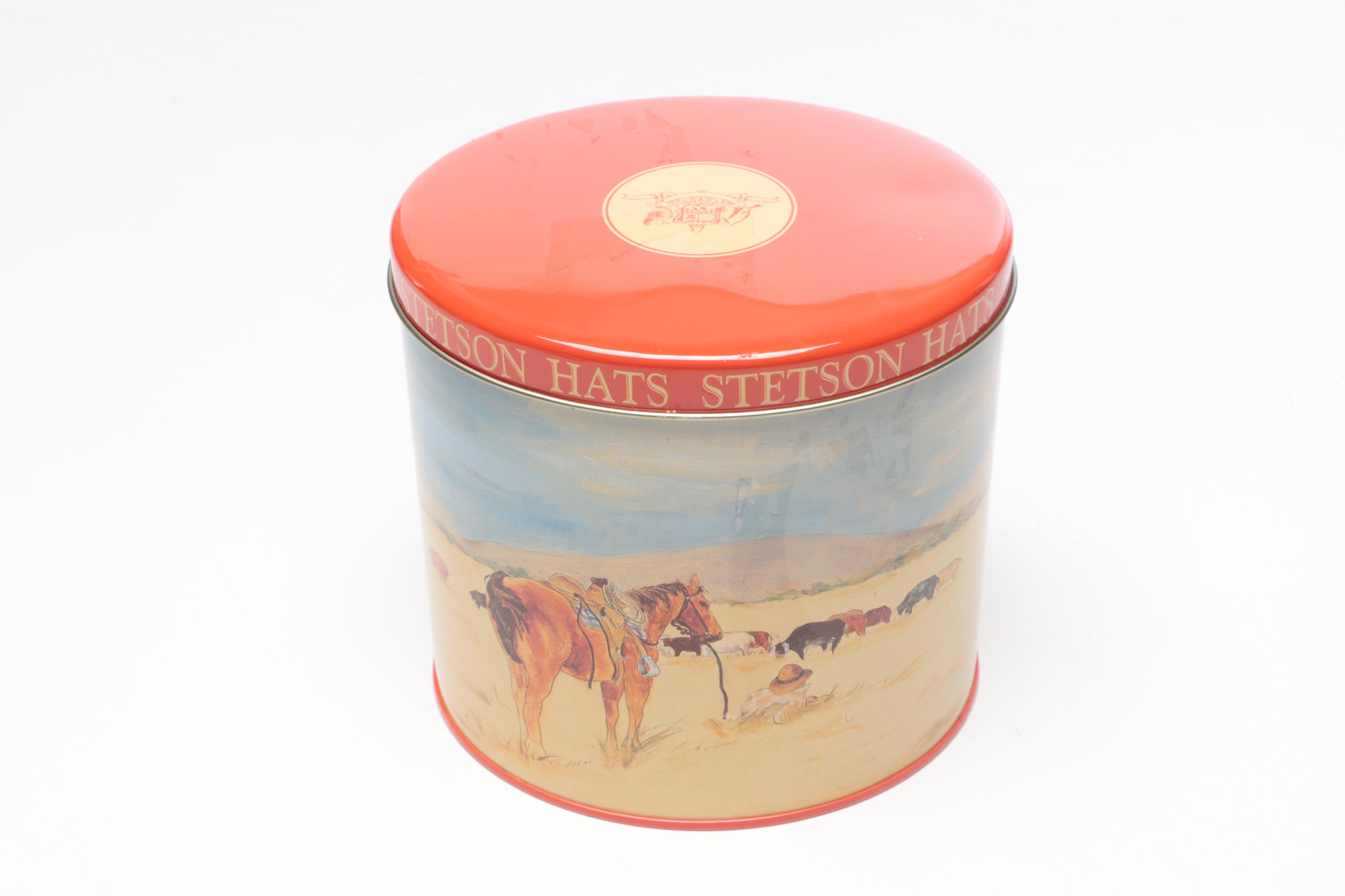 Stetson "Santa Fe Trail"  Salesman Sample Ceramic Cowboy Hats, Figures and Tin