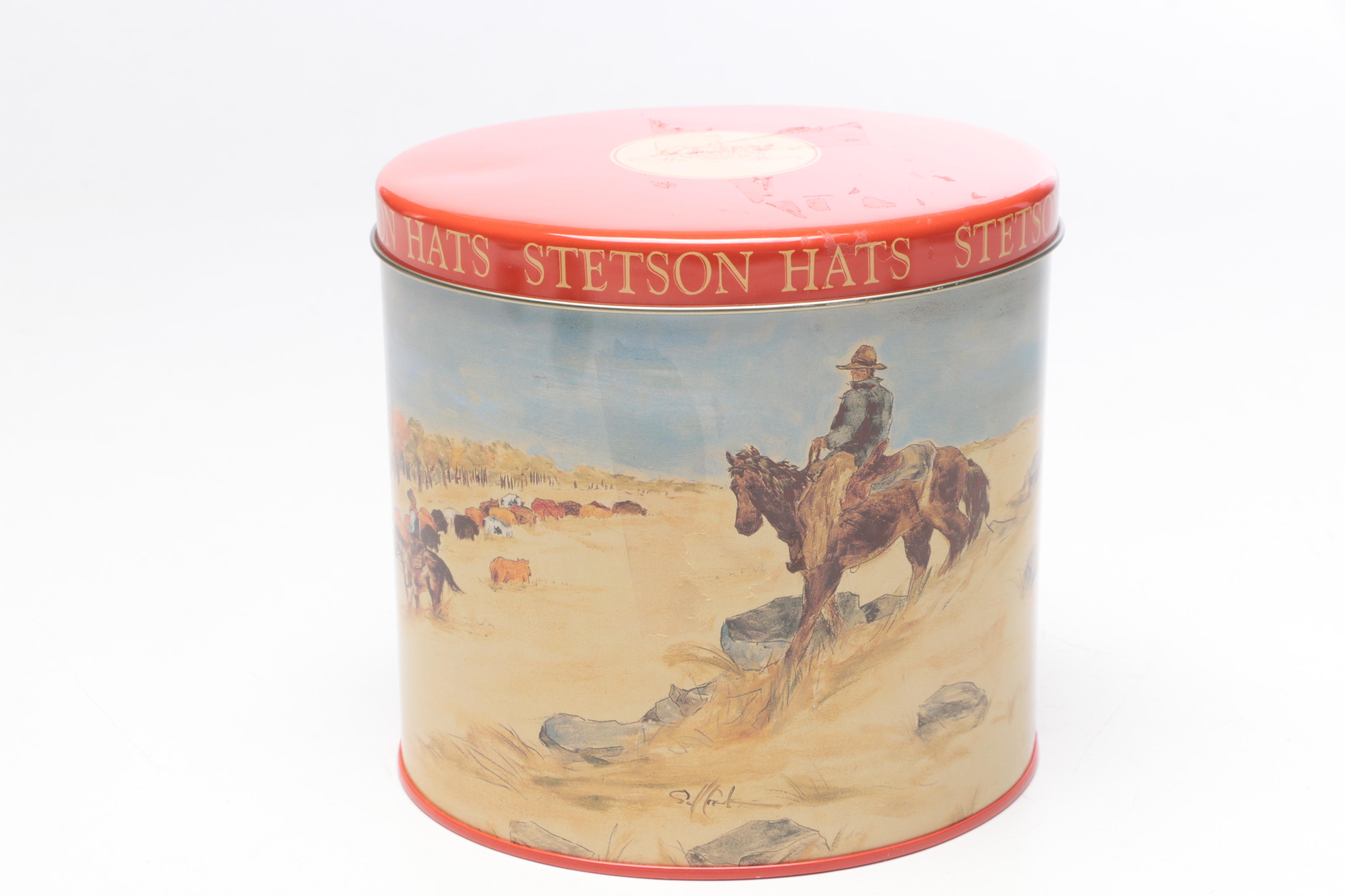 Stetson "Santa Fe Trail"  Salesman Sample Ceramic Cowboy Hats, Figures and Tin