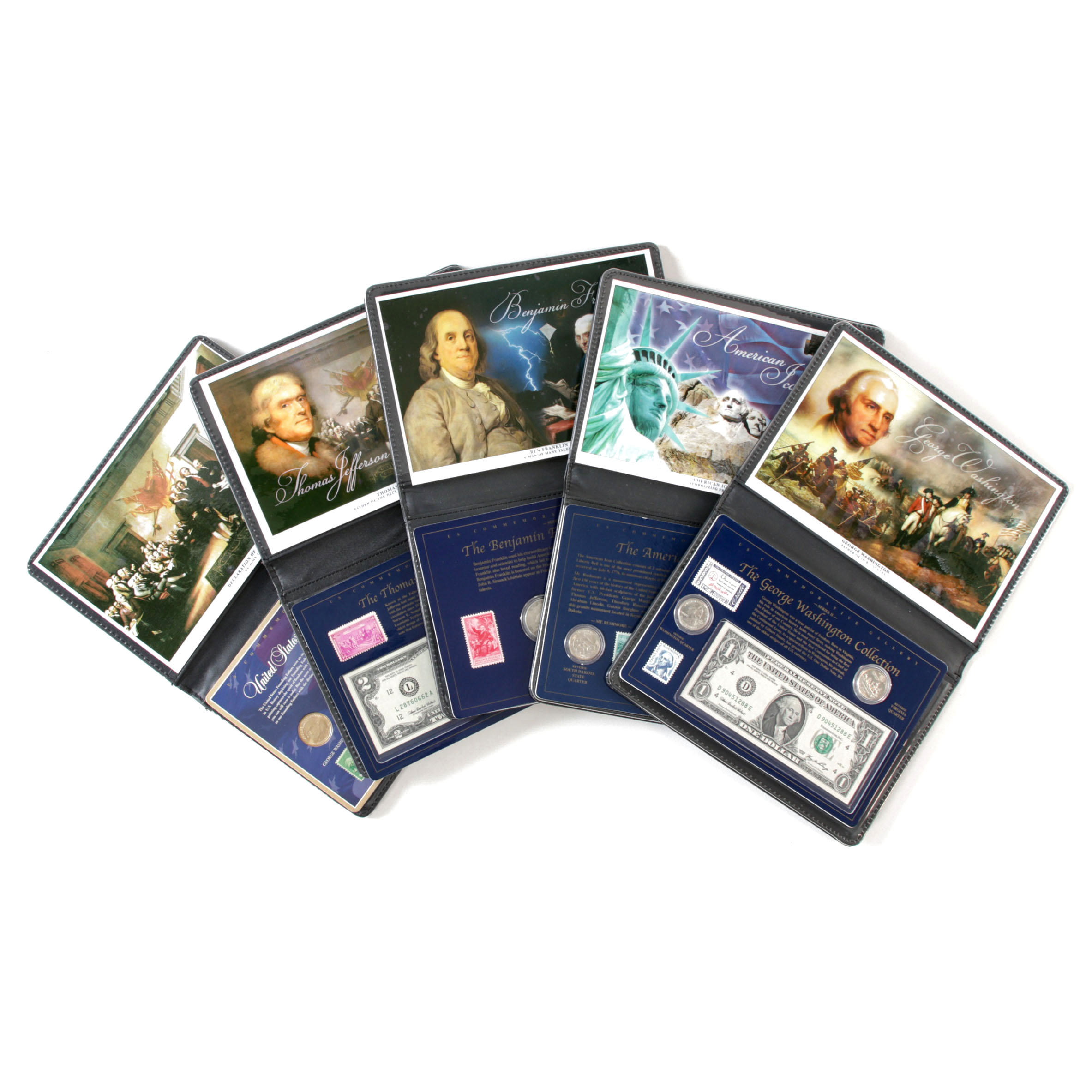 Five "Founding Fathers" Coin and Stamp Sets