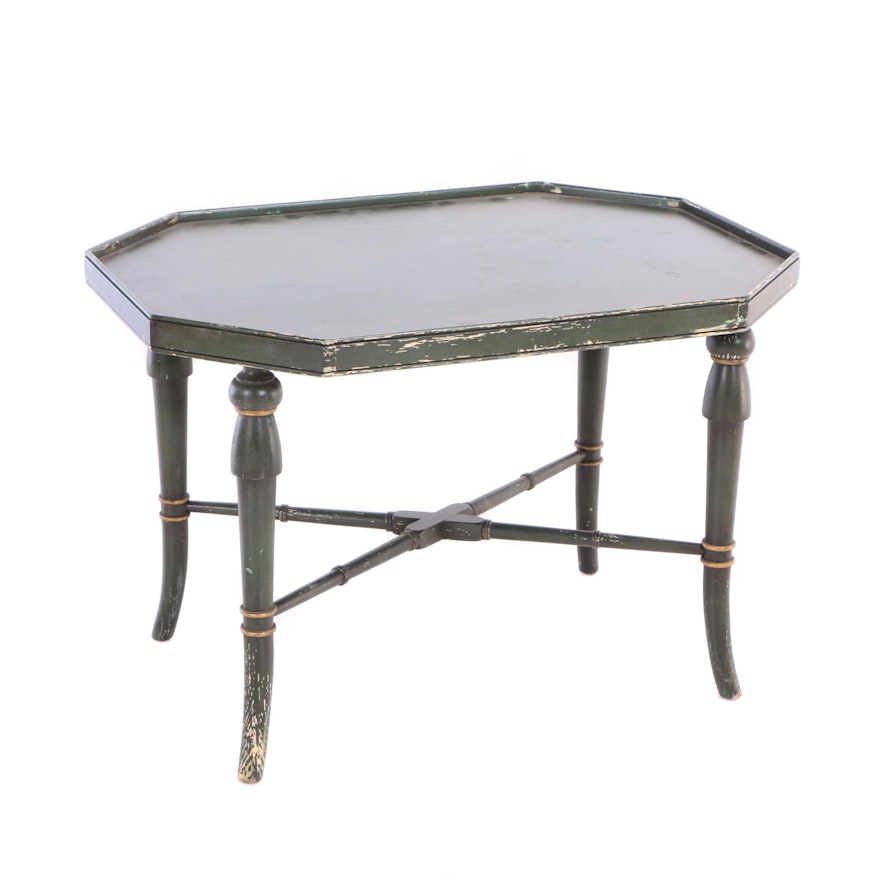 Green-Painted and Parcel-Gilt Side Table or Tray Stand, Late 20th Century