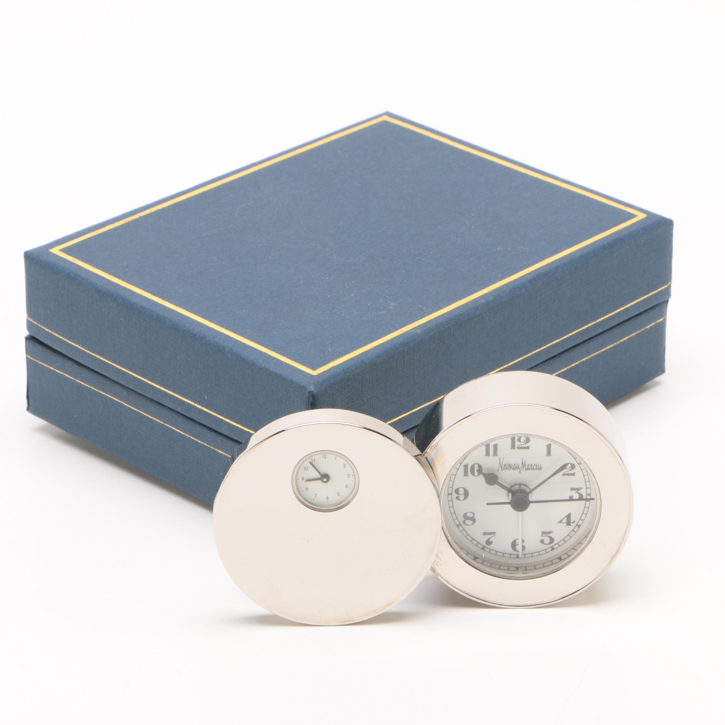 Neiman Marcus Dual Stop Watch and Travel Clock with Case