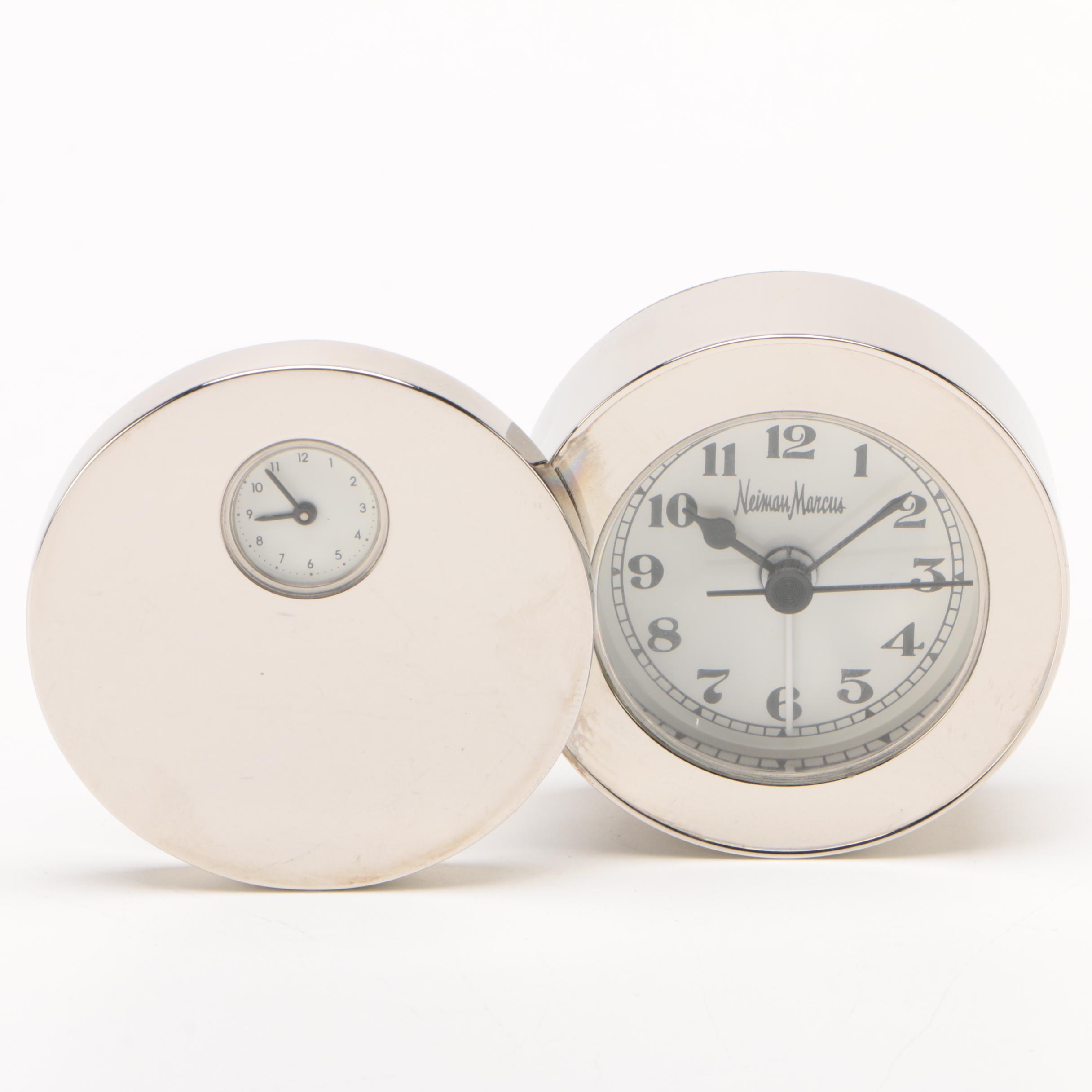 Neiman Marcus Dual Stop Watch and Travel Clock with Case