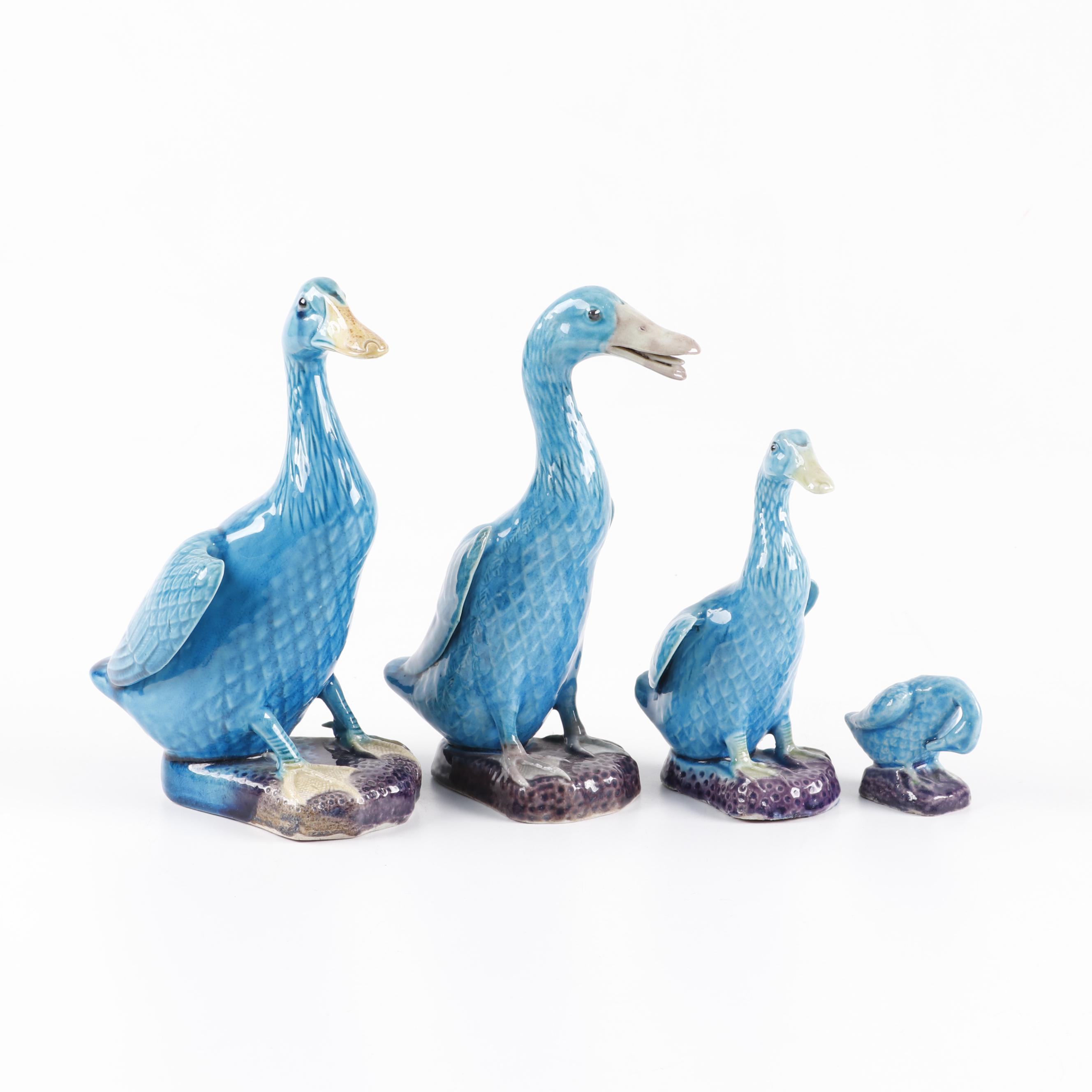 Chinese Hand Painted Ceramic Duck Figurines