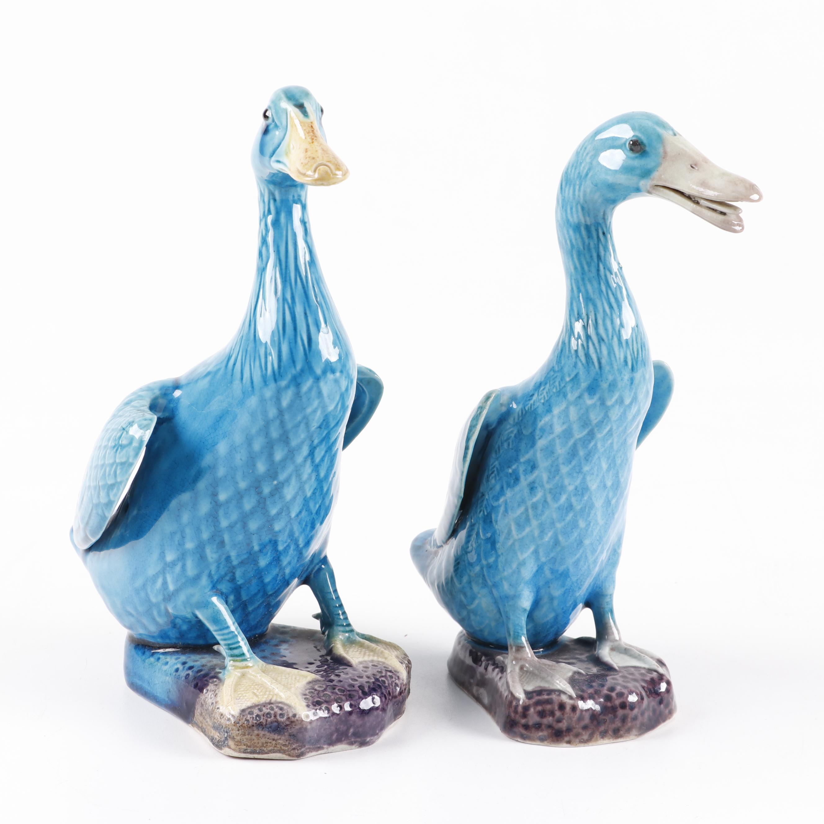 Chinese Hand Painted Ceramic Duck Figurines