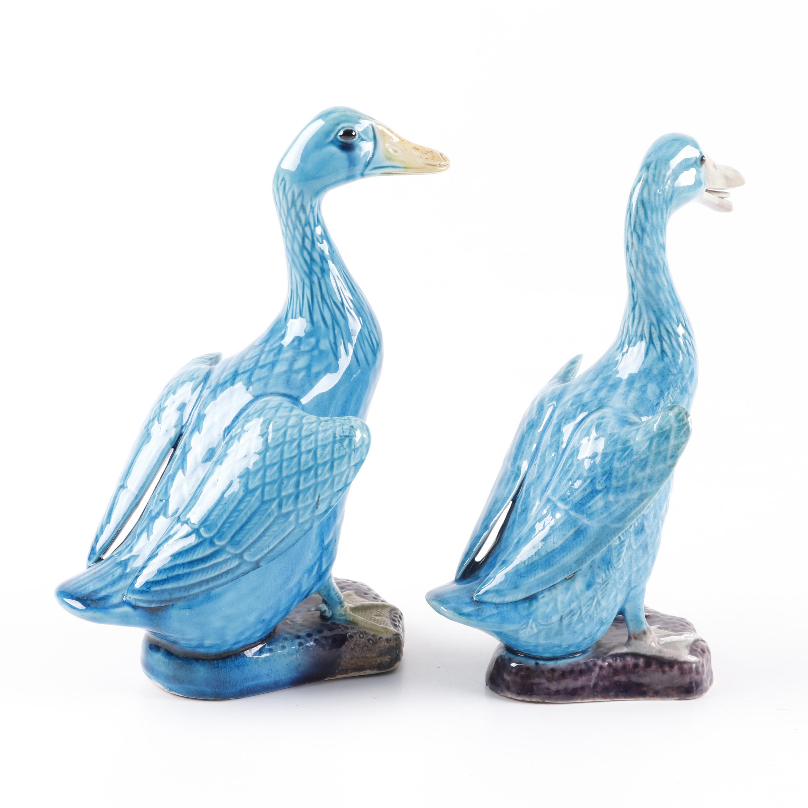 Chinese Hand Painted Ceramic Duck Figurines