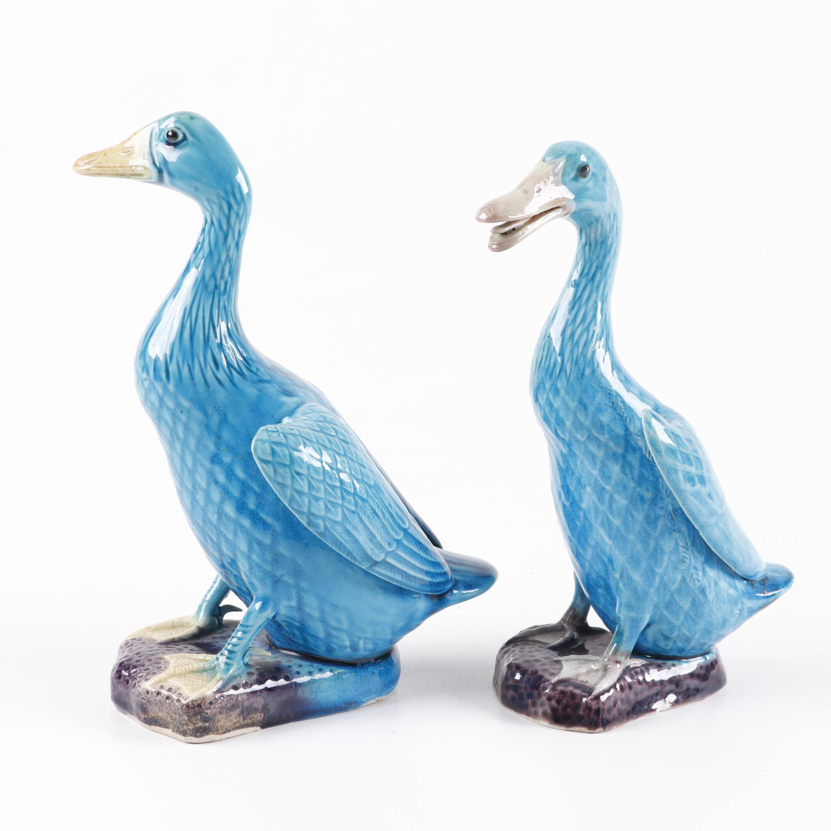 Chinese Hand Painted Ceramic Duck Figurines