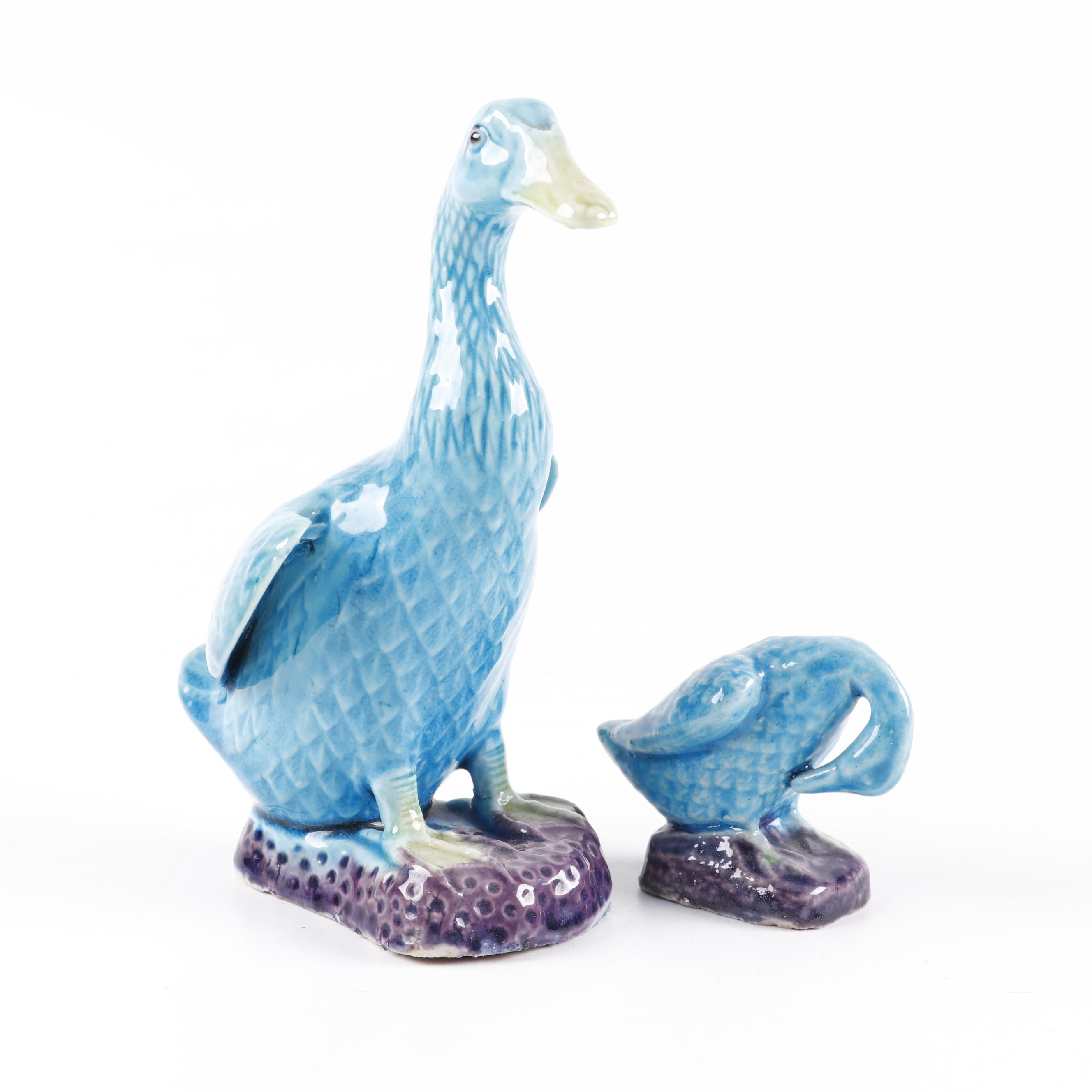 Chinese Hand Painted Ceramic Duck Figurines