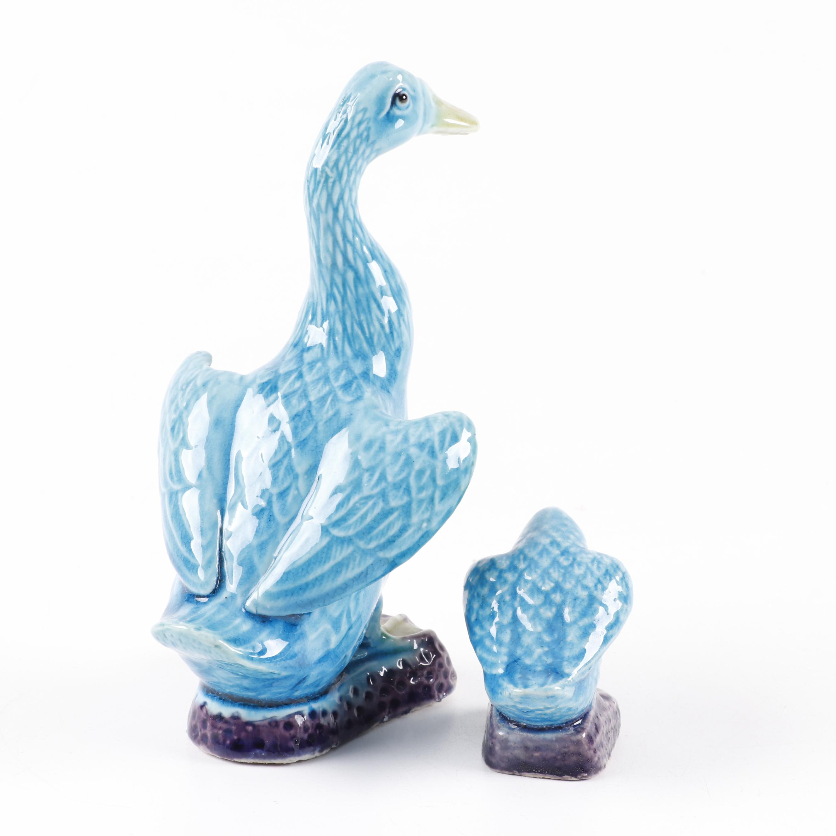 Chinese Hand Painted Ceramic Duck Figurines