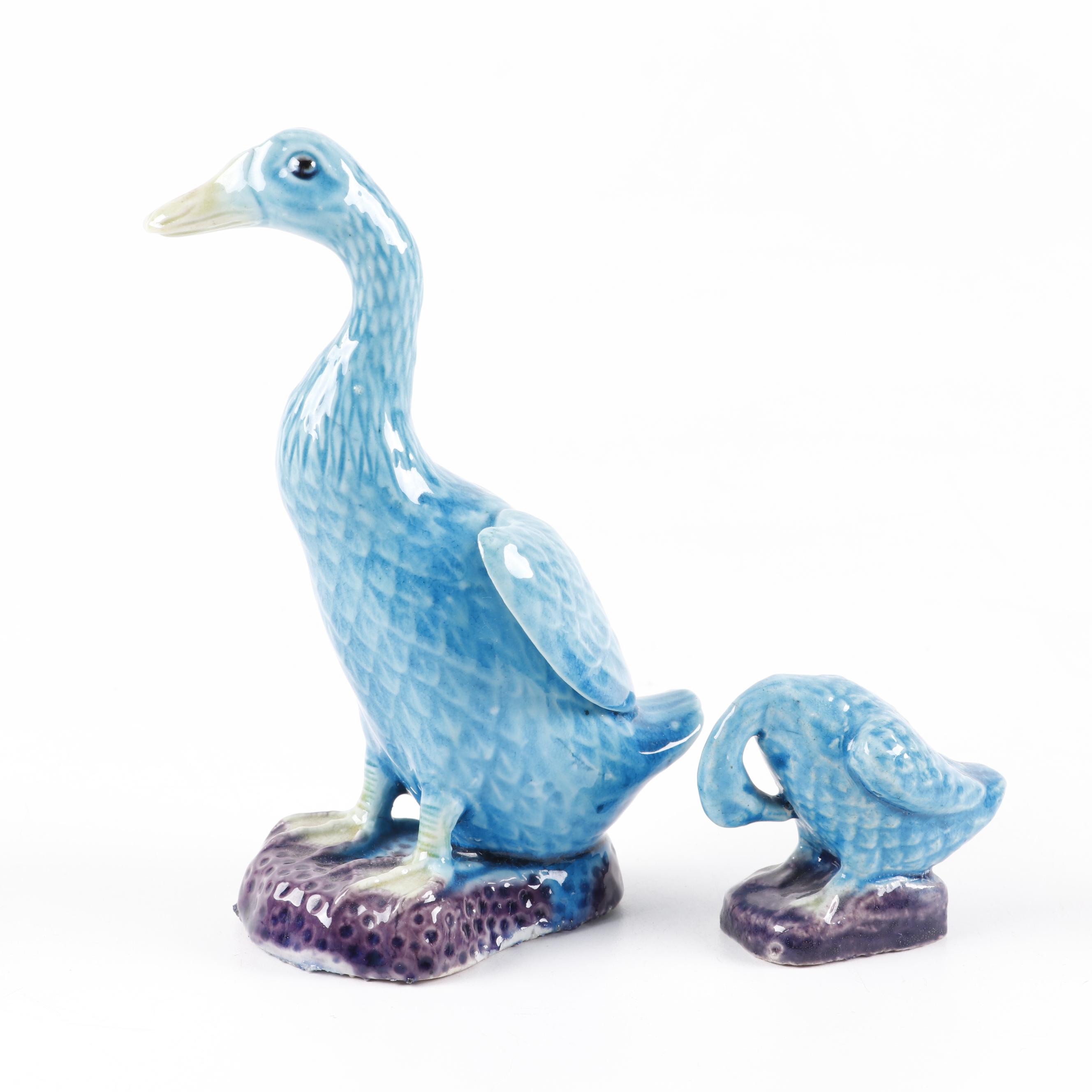 Chinese Hand Painted Ceramic Duck Figurines