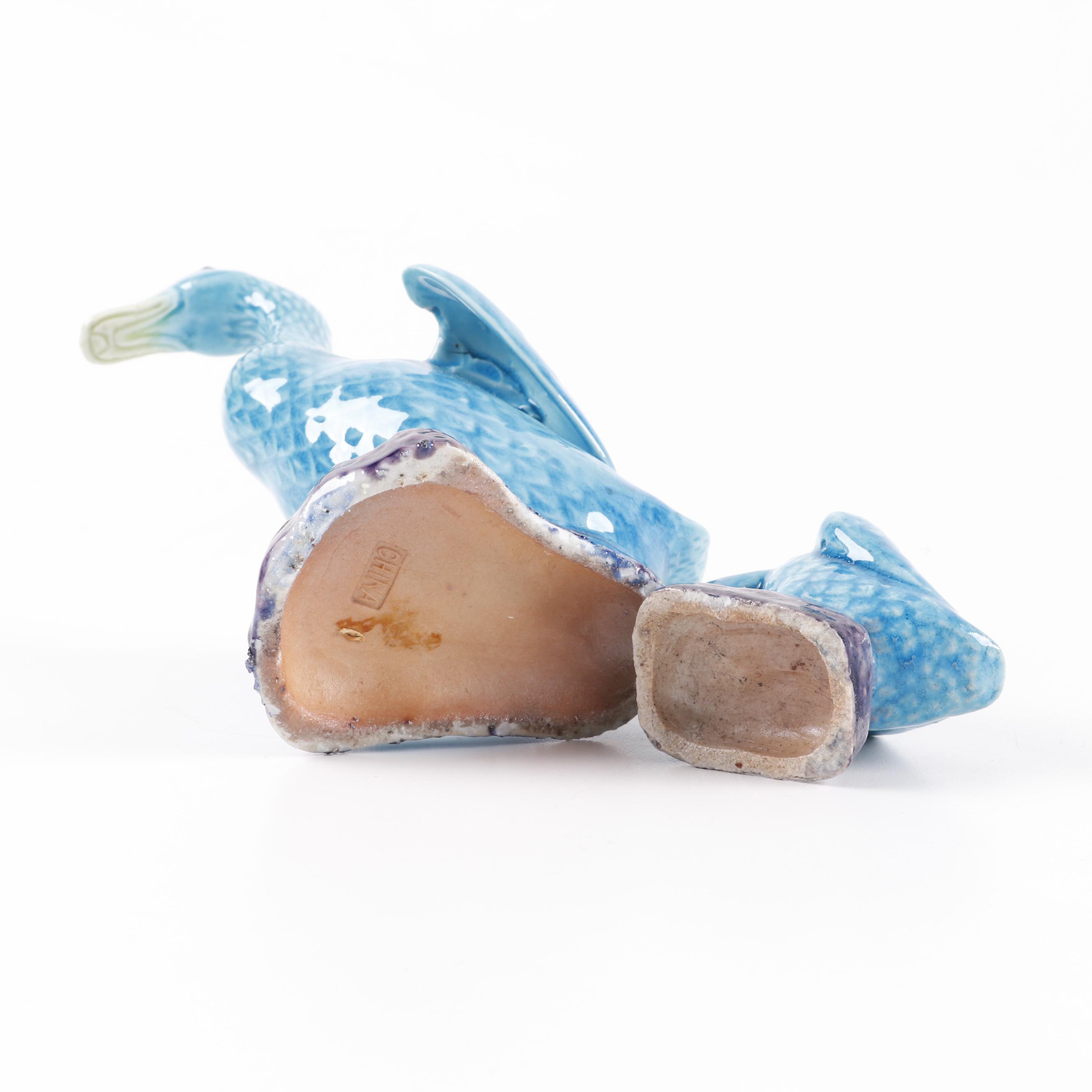 Chinese Hand Painted Ceramic Duck Figurines