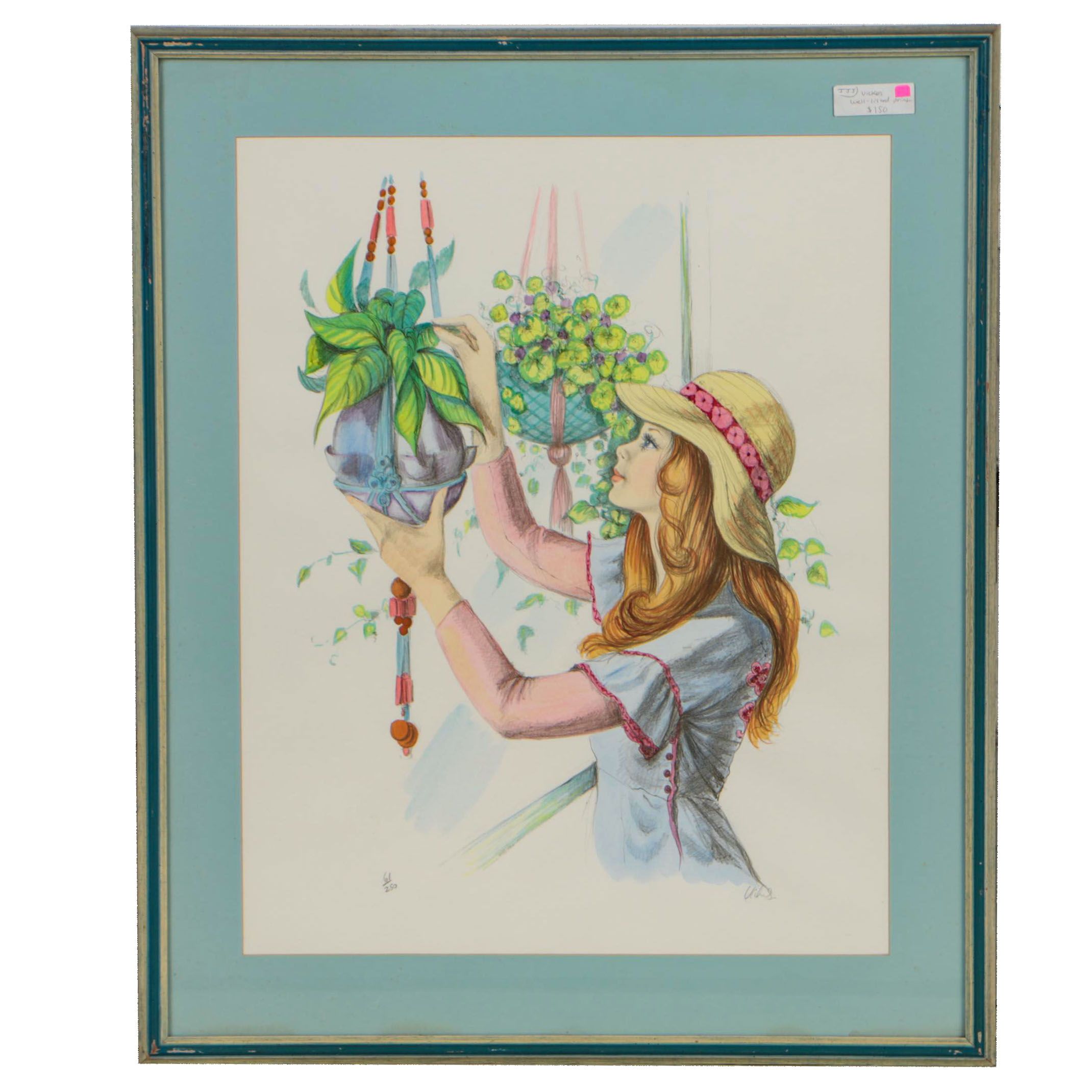 Mary Vickers Hand Colored Lithograph