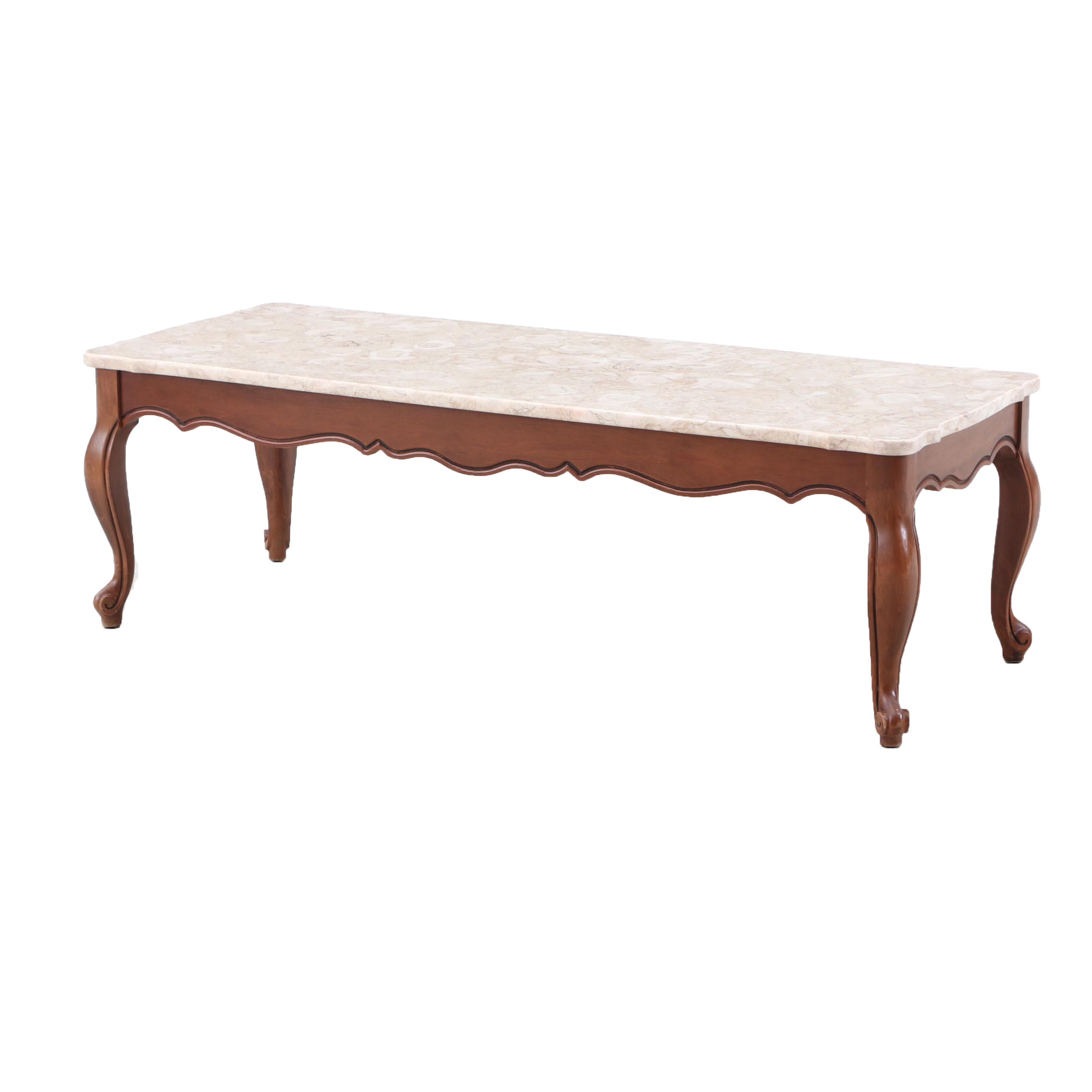 French Provincial Style Coffee Table with Marble Top, 1960s