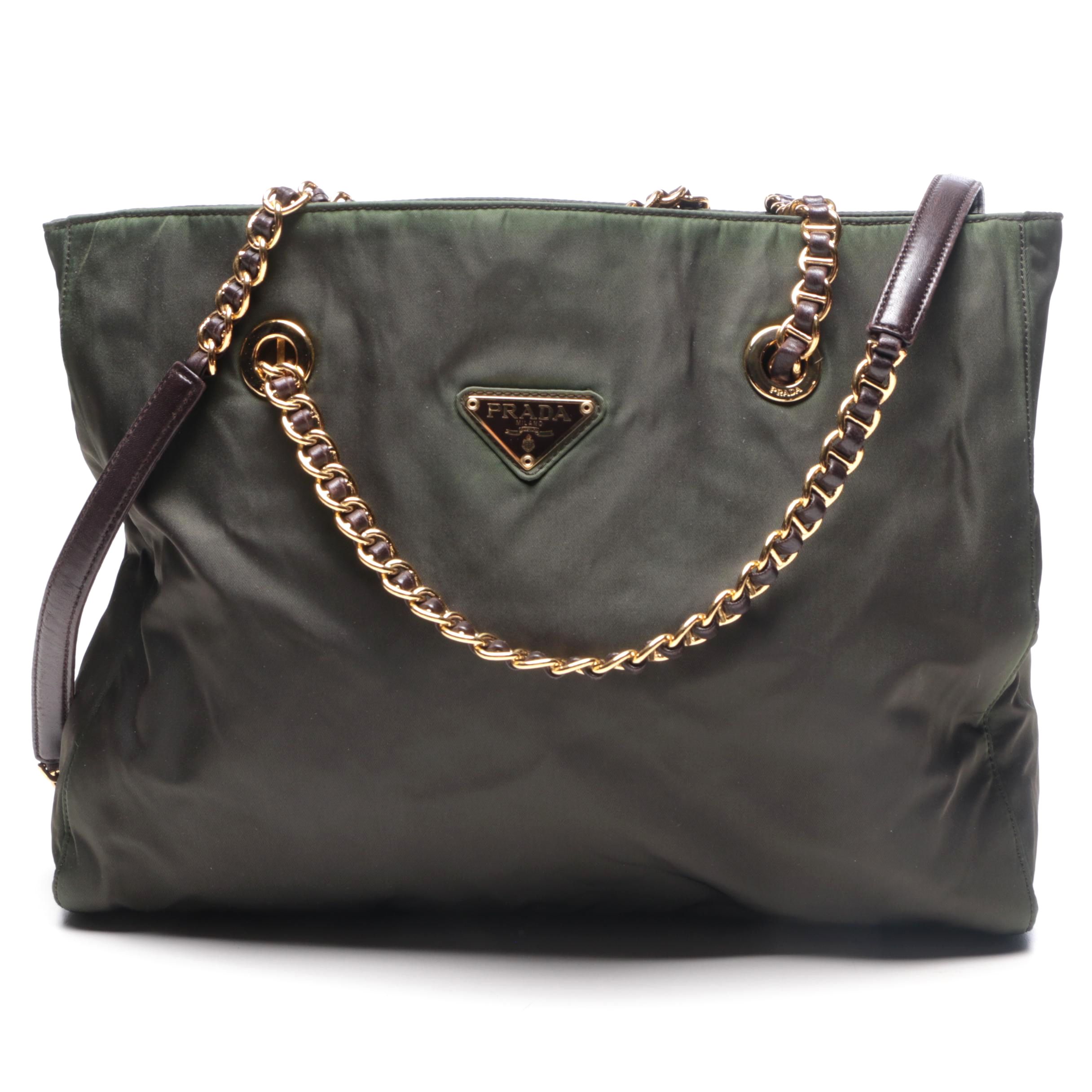 Prada Iridescent Green Nylon Tote Bag