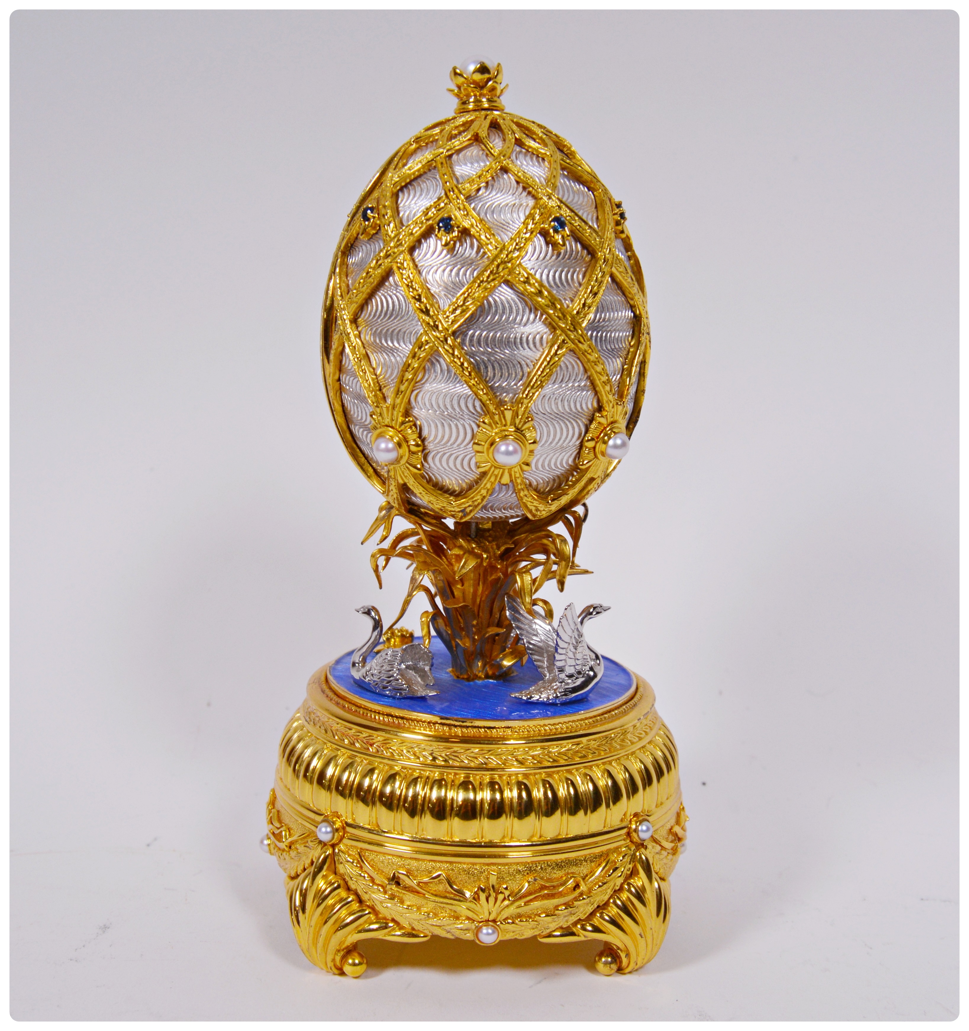 Franklin Mint and The House of Fabergé "Swan Lake Egg" Sterling Silver Music Box
