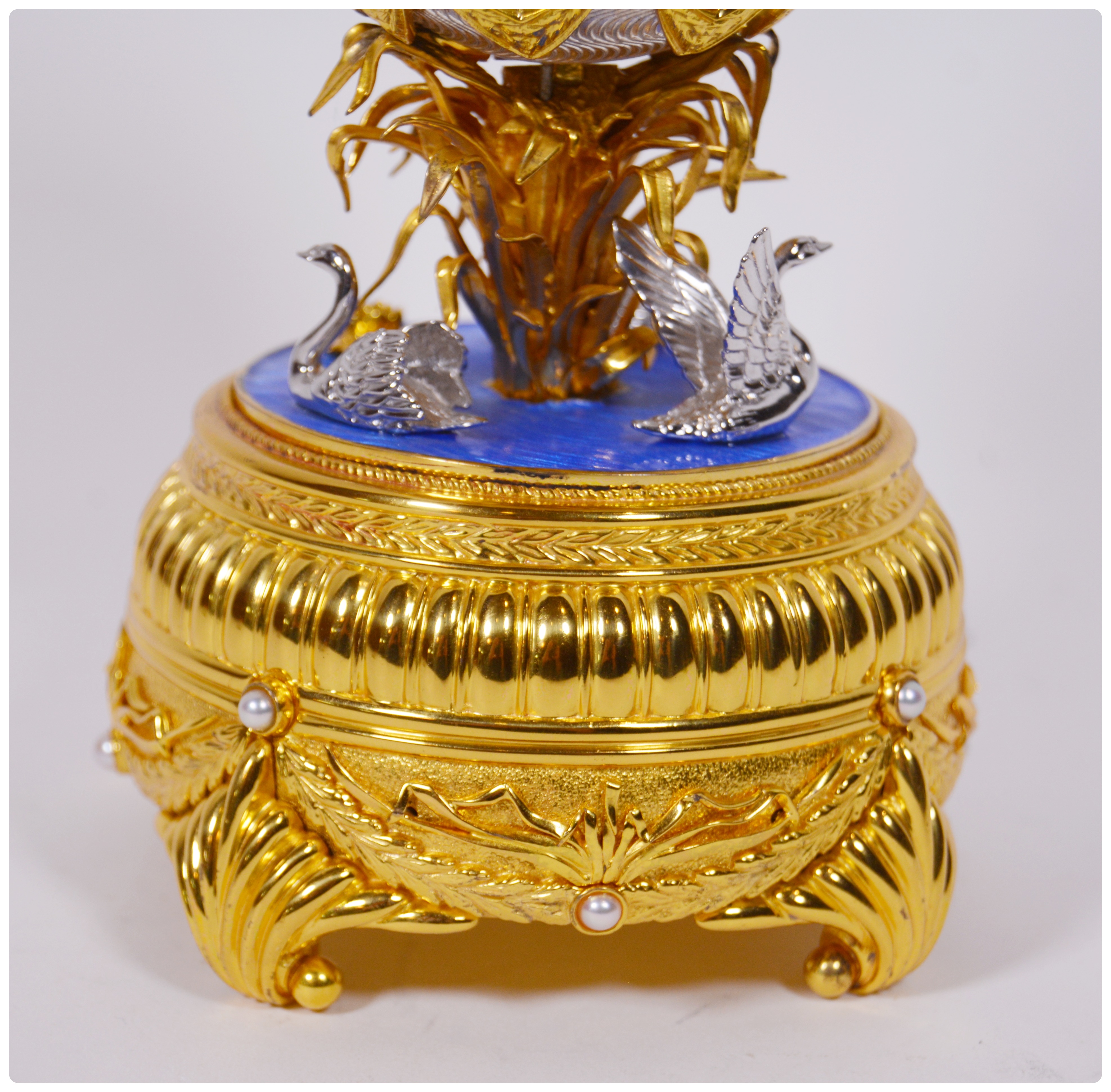 Franklin Mint and The House of Fabergé "Swan Lake Egg" Sterling Silver Music Box