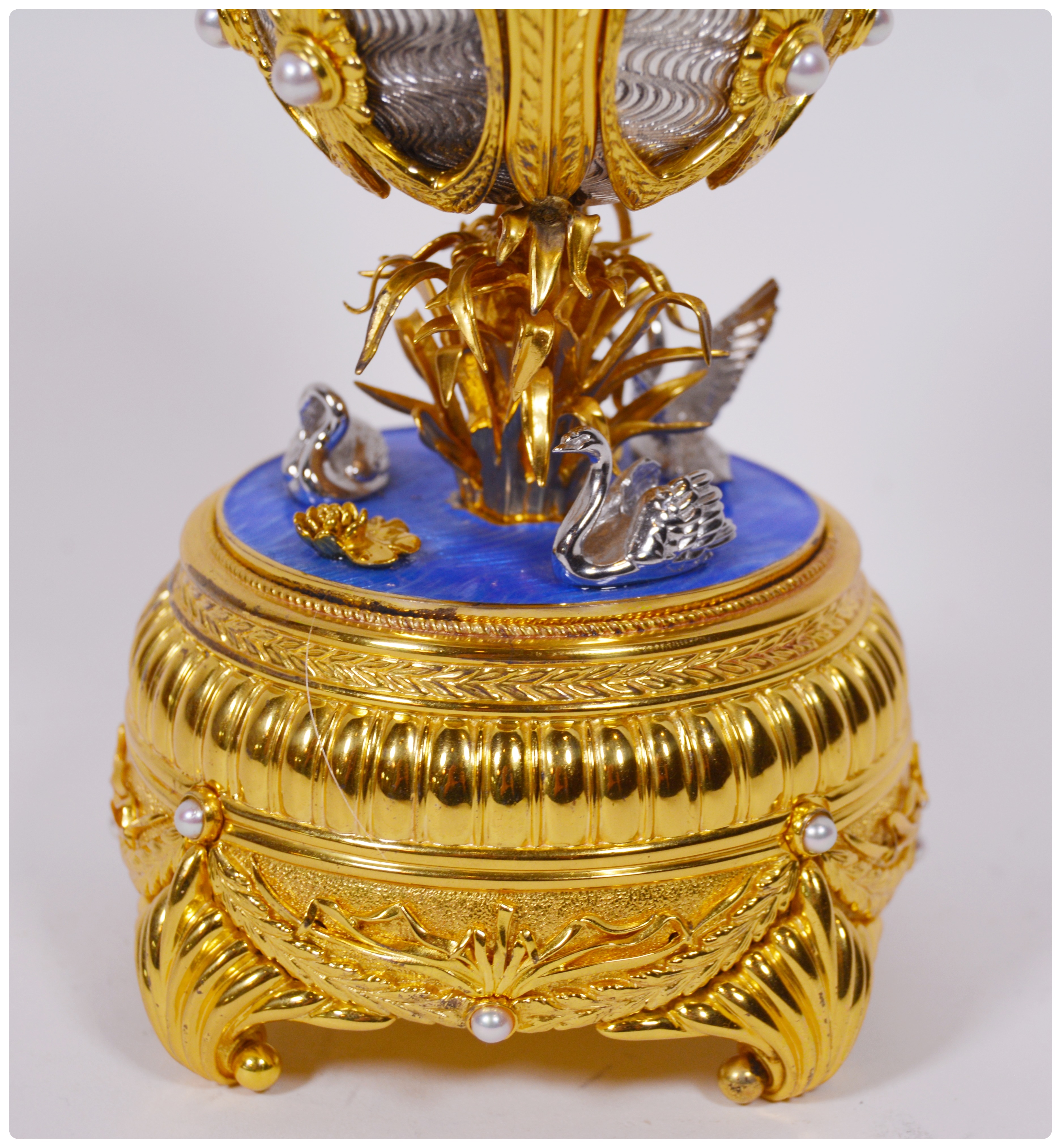 Franklin Mint and The House of Fabergé "Swan Lake Egg" Sterling Silver Music Box