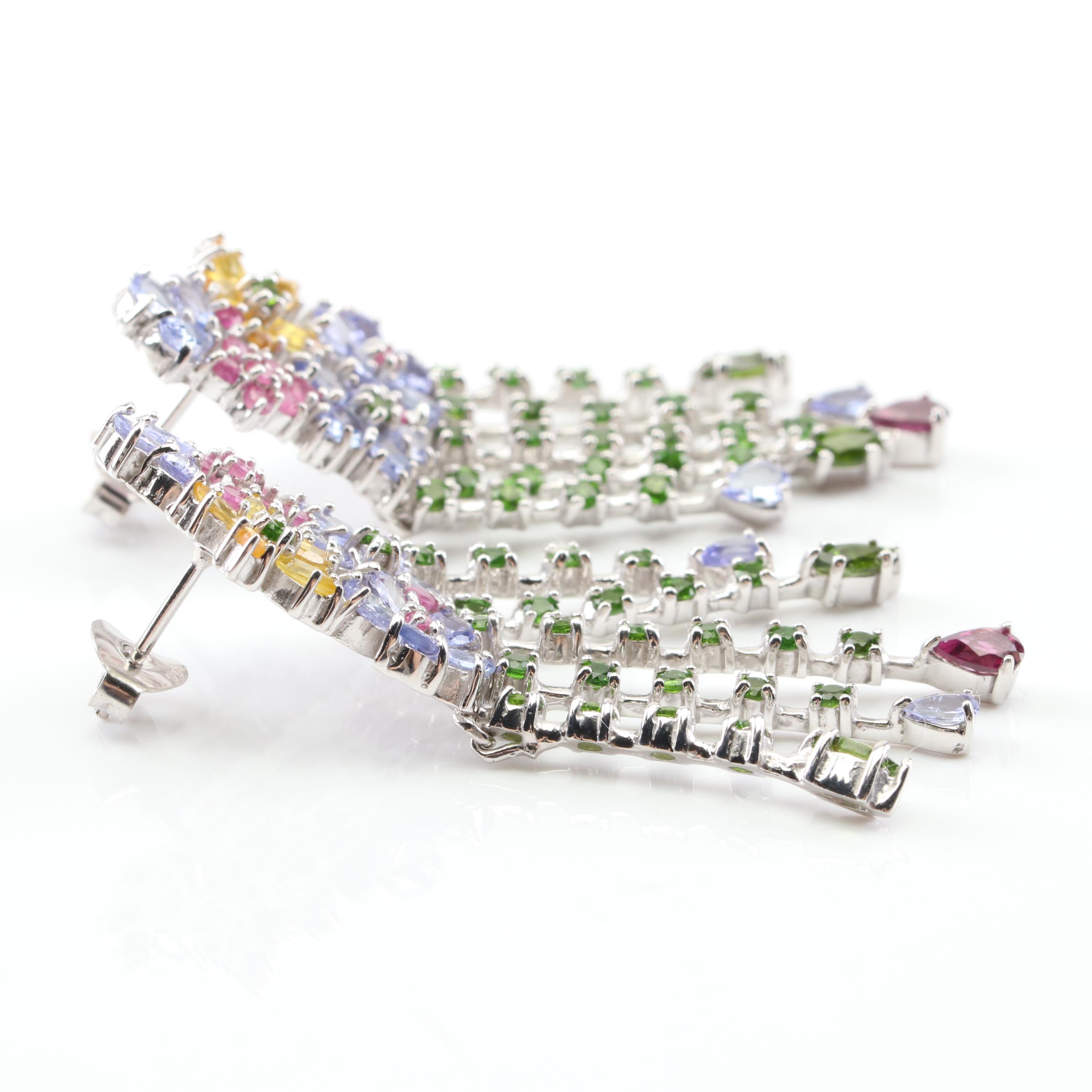 Sterling Silver Multi-Gemstone Dangle Earrings
