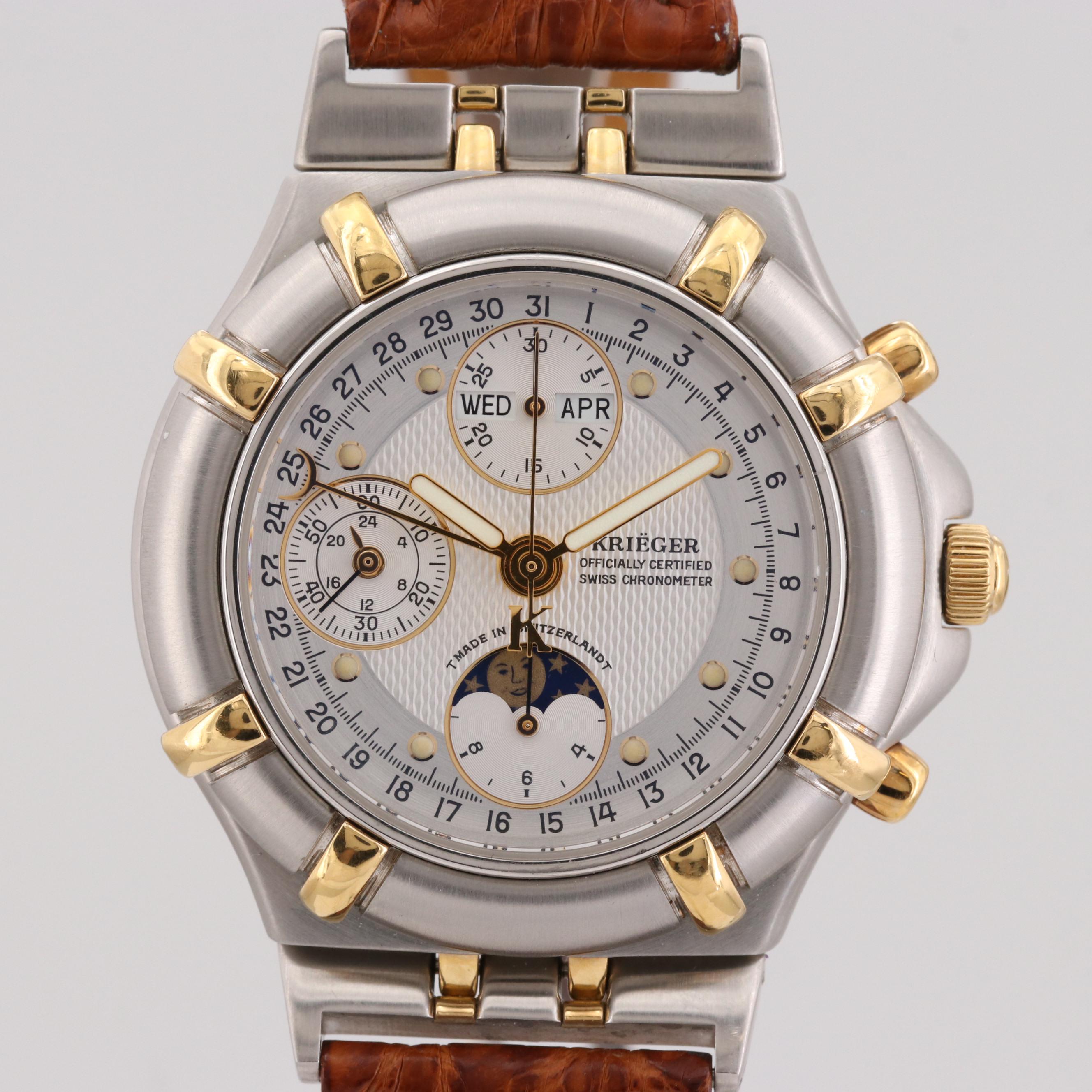 Krieger Aficionado Stainless Steel and 18K Gold Moon Phase  Automatic Watch