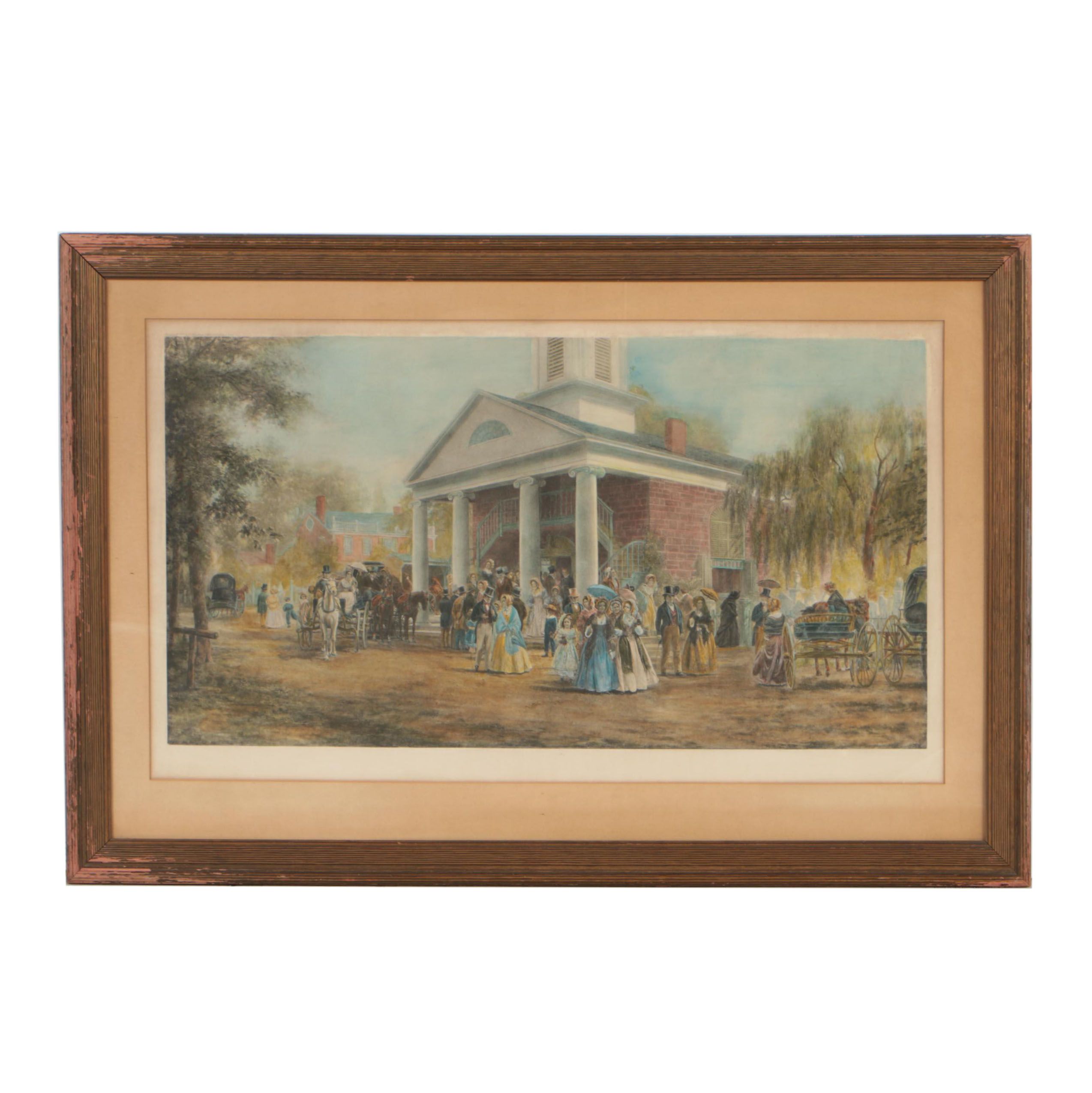 Aquatint Etching after Edward Lamson Henry "The Old Dutch Church"