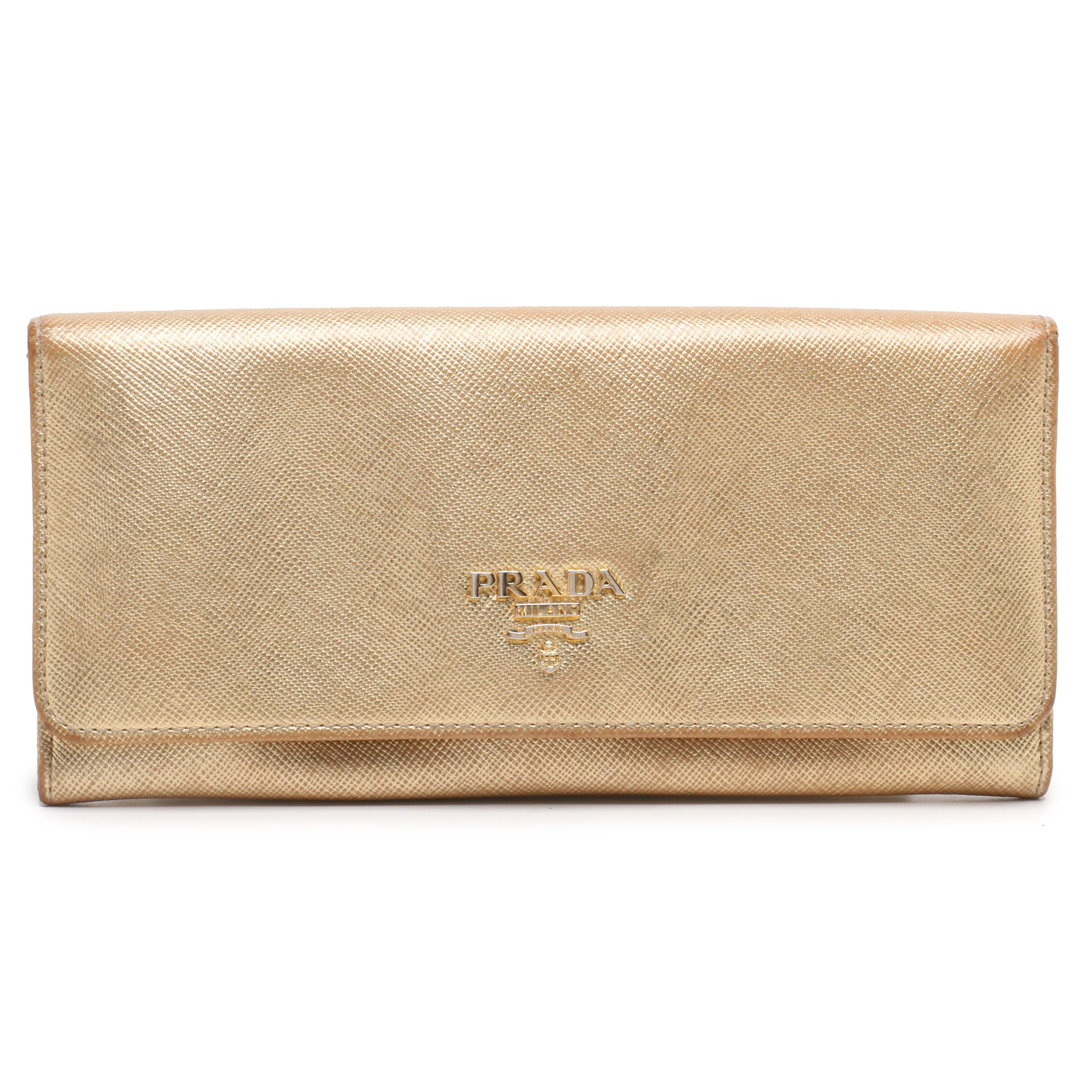 Prada Metallic Gold Saffiano Leather Wallet