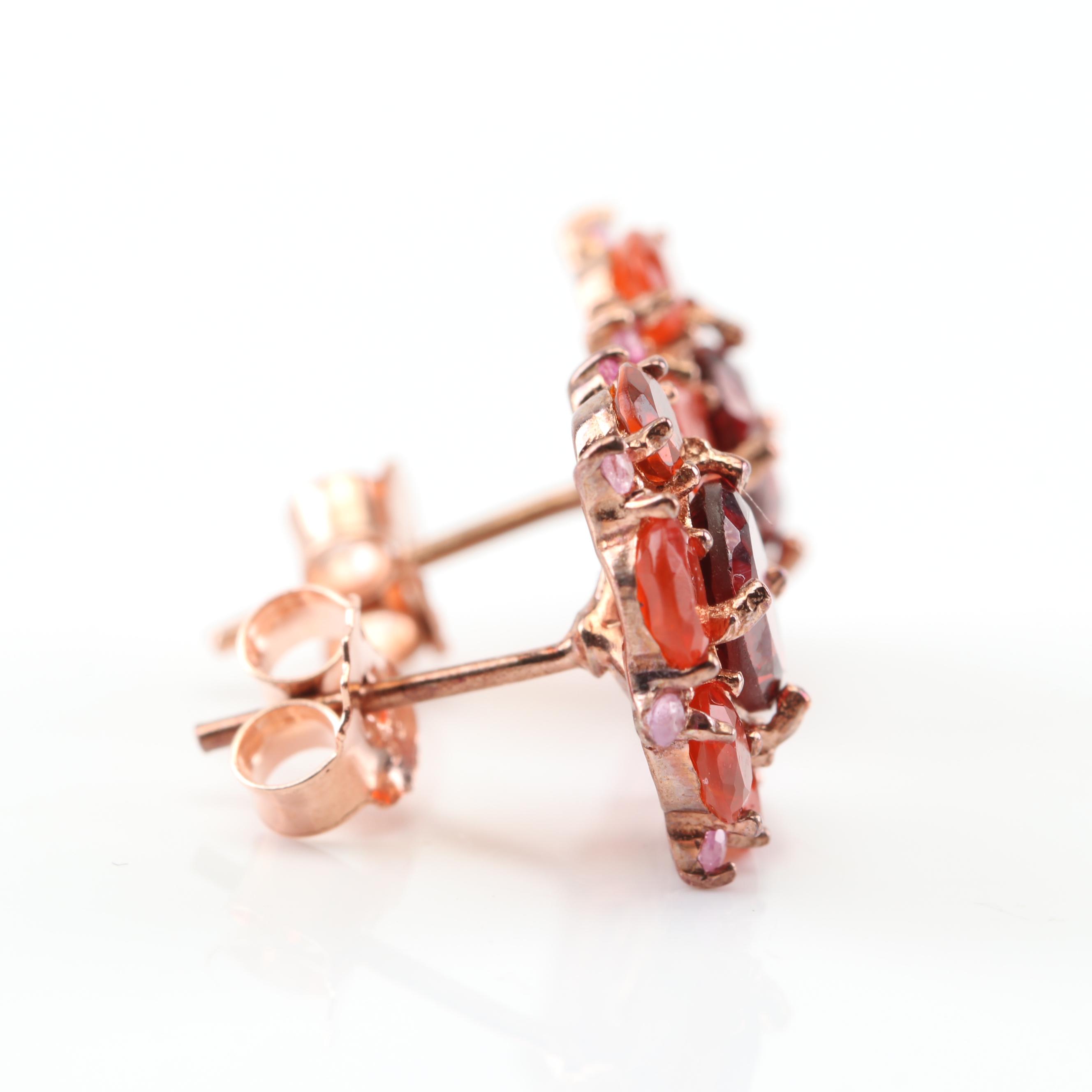 Sterling Silver Multi-Gemstone Flower Ring with Rose Gold Wash