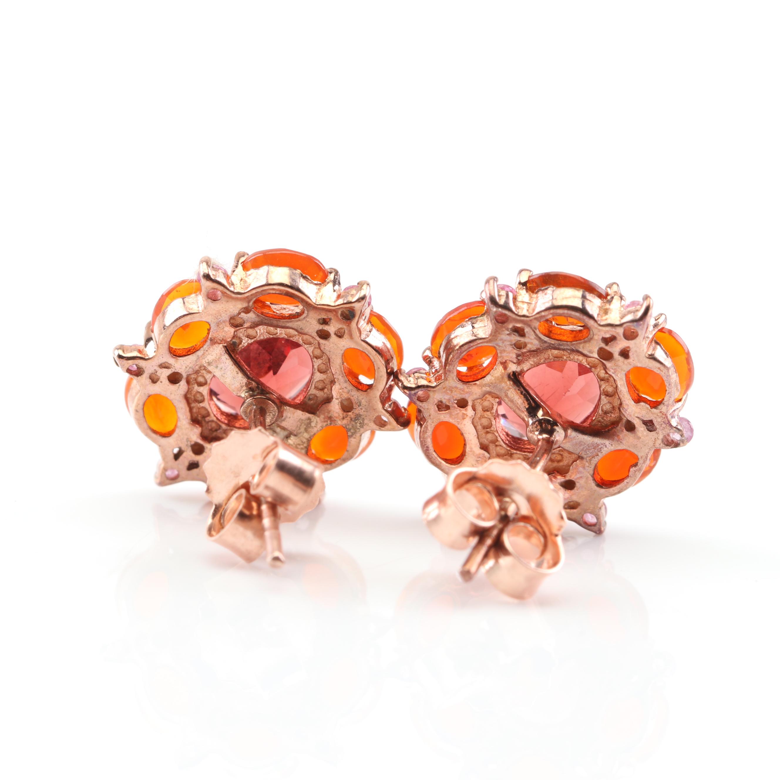 Sterling Silver Multi-Gemstone Flower Ring with Rose Gold Wash