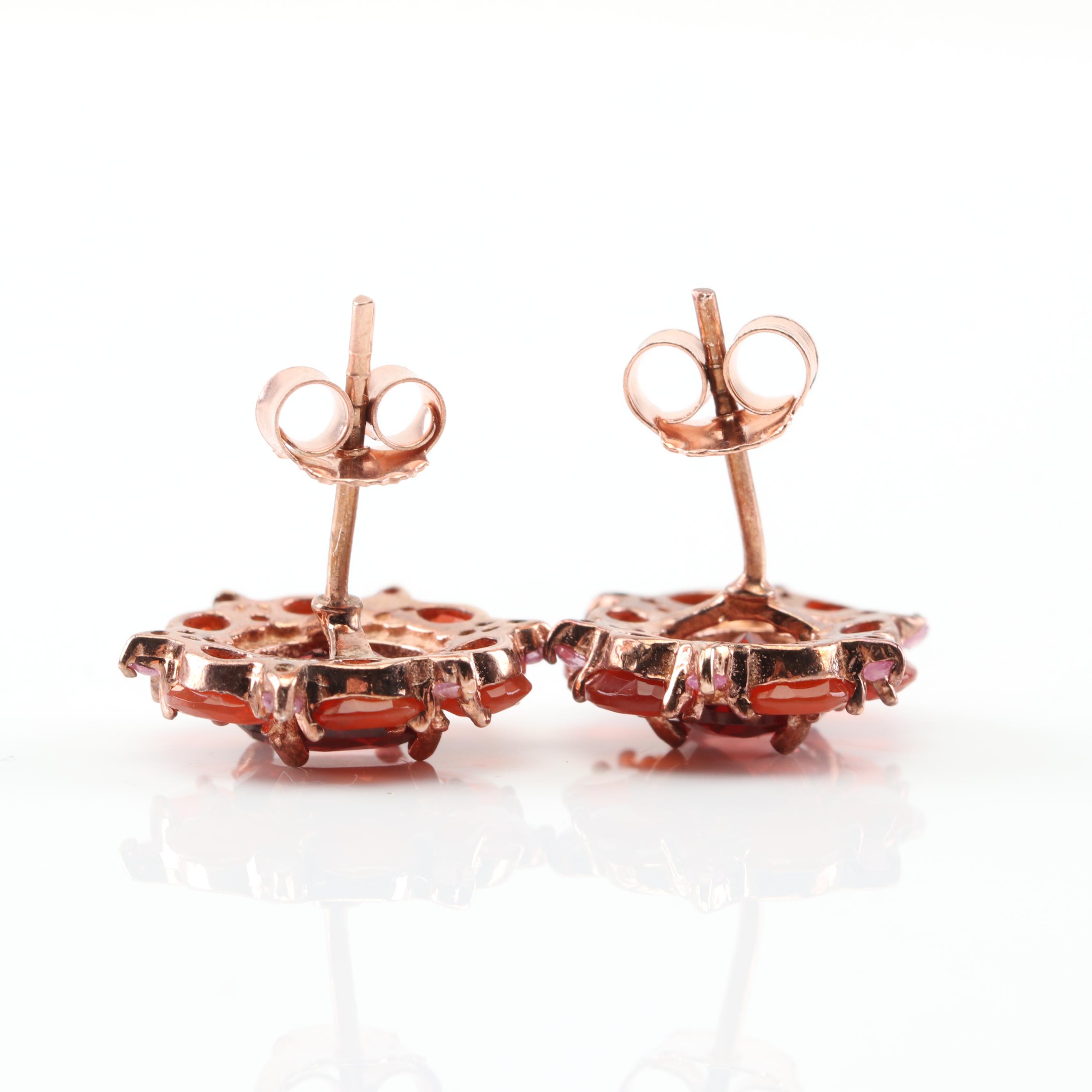 Sterling Silver Multi-Gemstone Flower Ring with Rose Gold Wash