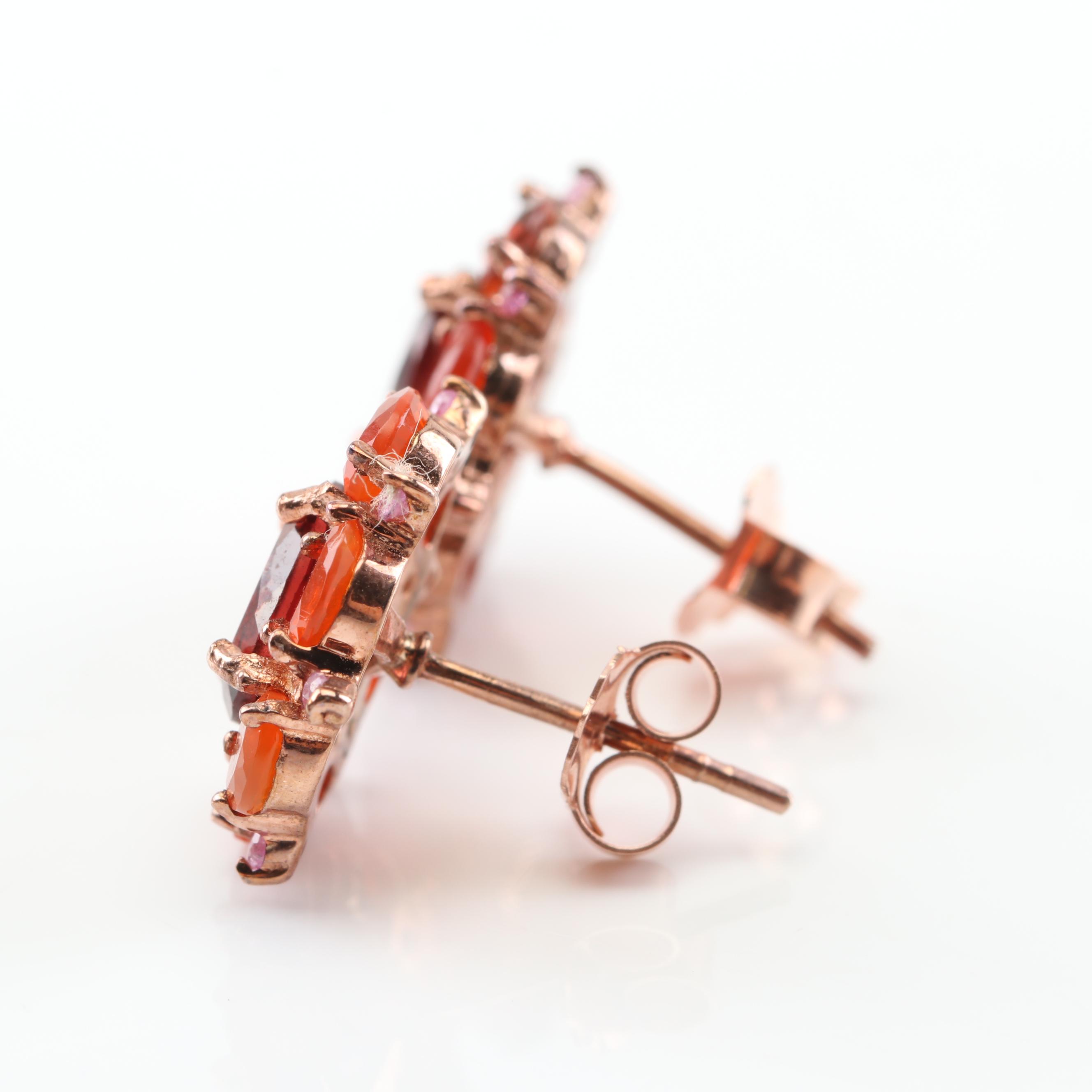 Sterling Silver Multi-Gemstone Flower Ring with Rose Gold Wash