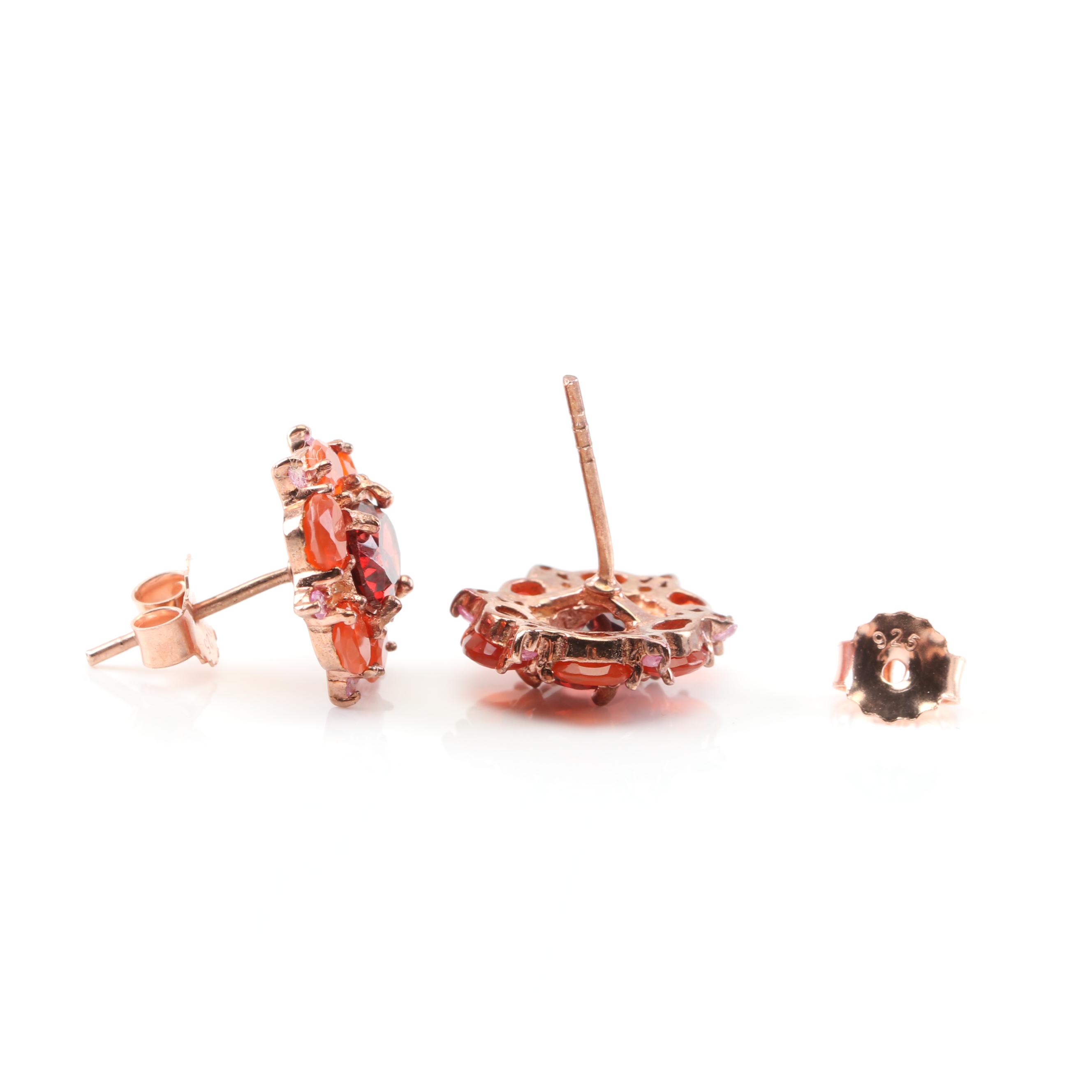 Sterling Silver Multi-Gemstone Flower Ring with Rose Gold Wash