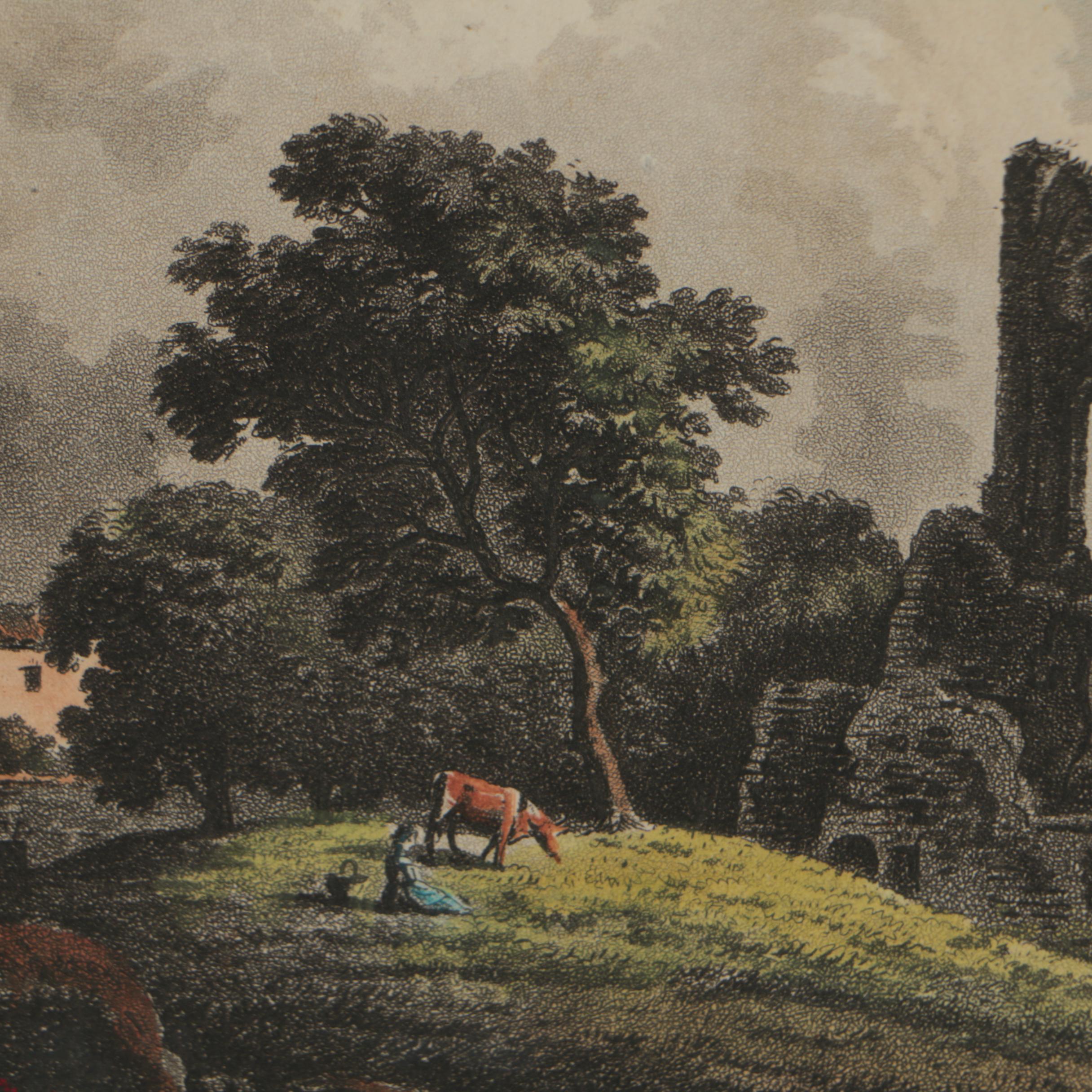 James Merigot Hand-Colored Etchings "Ponte Salaro" and "Trophy of Marius"