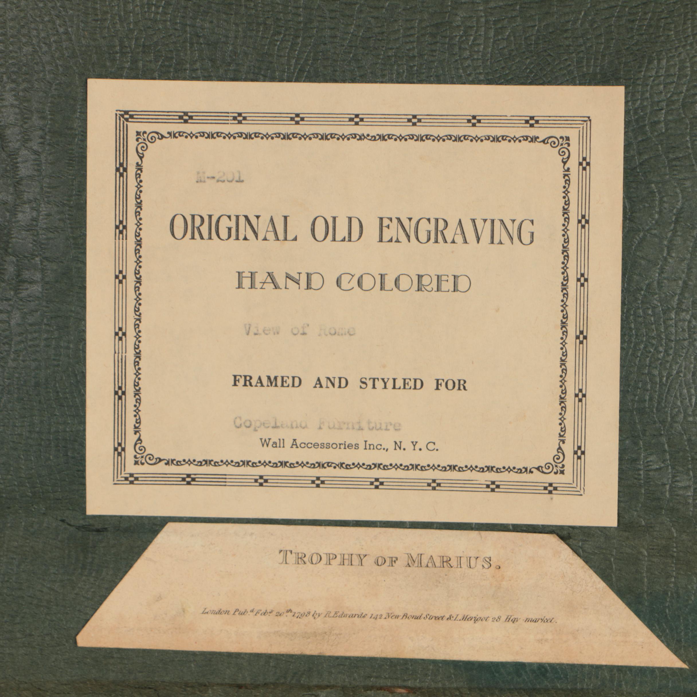 James Merigot Hand-Colored Etchings "Ponte Salaro" and "Trophy of Marius"