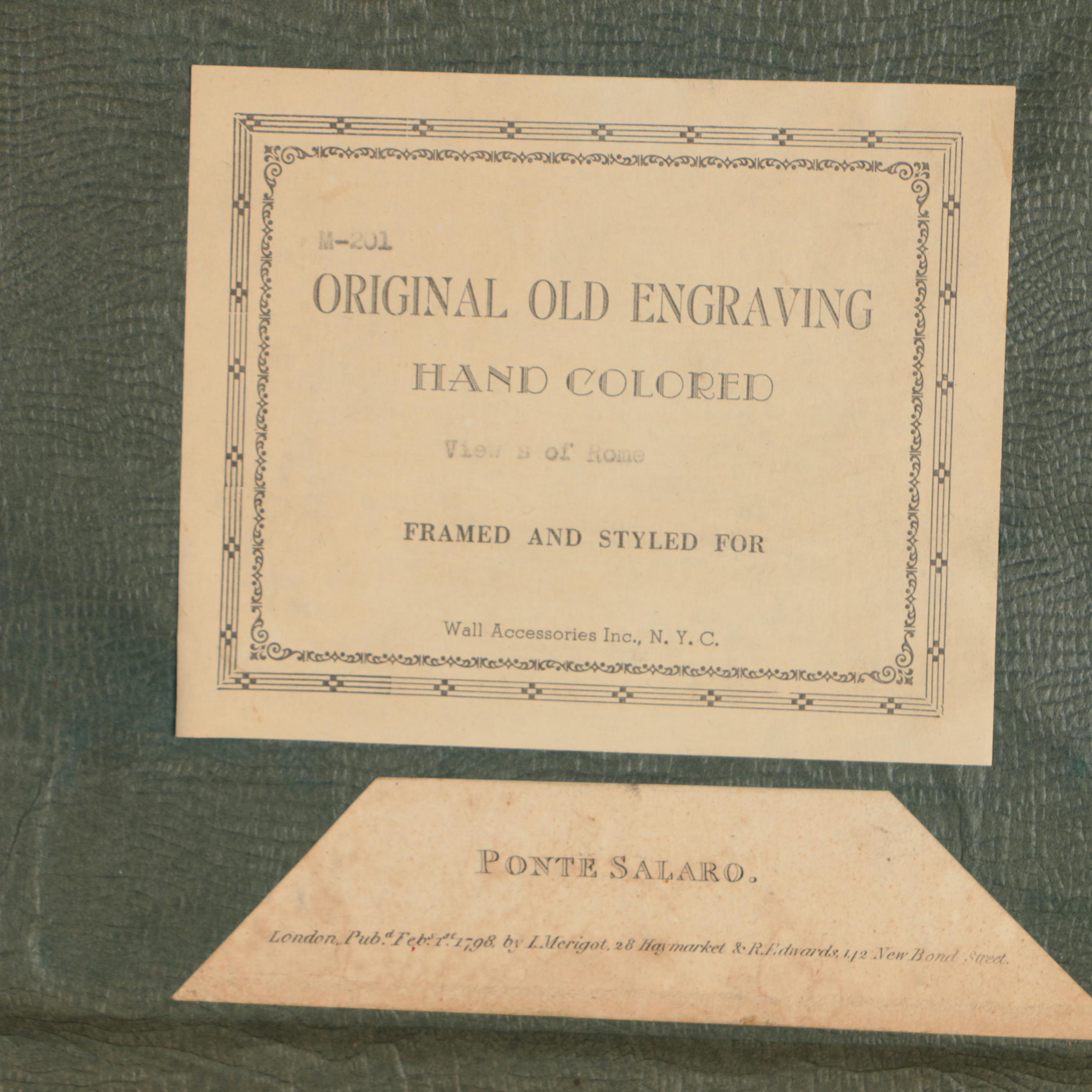 James Merigot Hand-Colored Etchings "Ponte Salaro" and "Trophy of Marius"