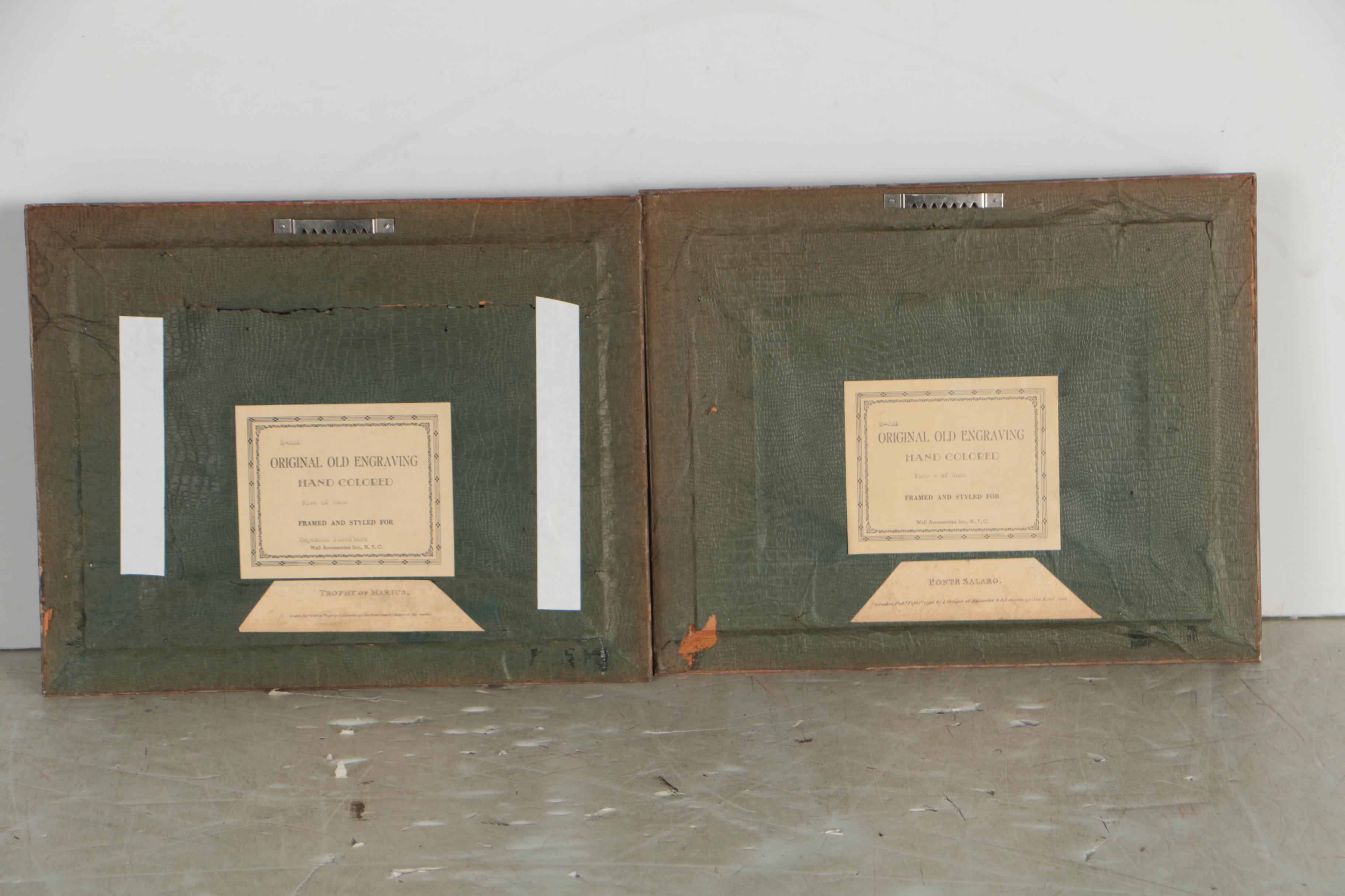 James Merigot Hand-Colored Etchings "Ponte Salaro" and "Trophy of Marius"