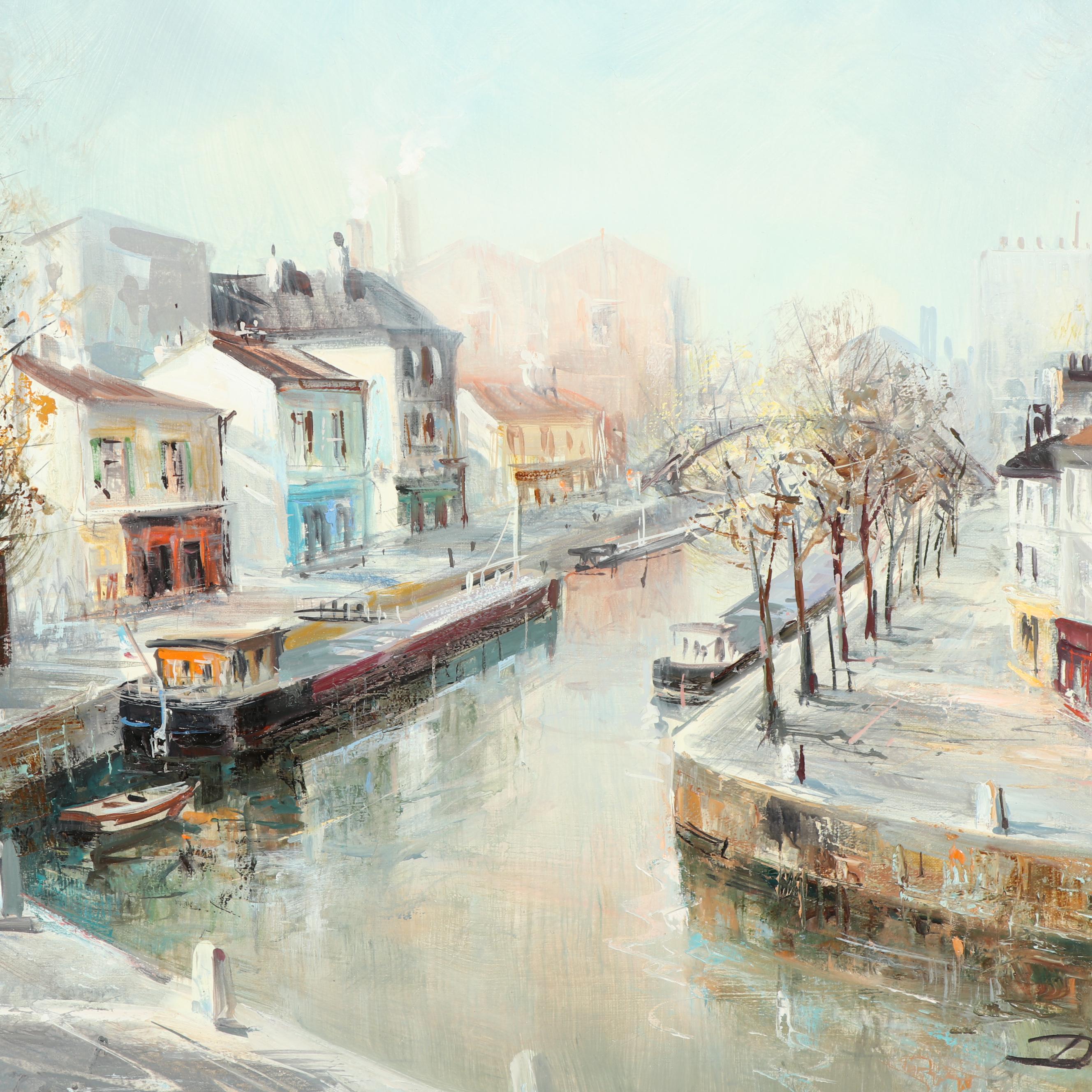 Lucien Delarue Oil Painting "Canal St. Martin, Paris"