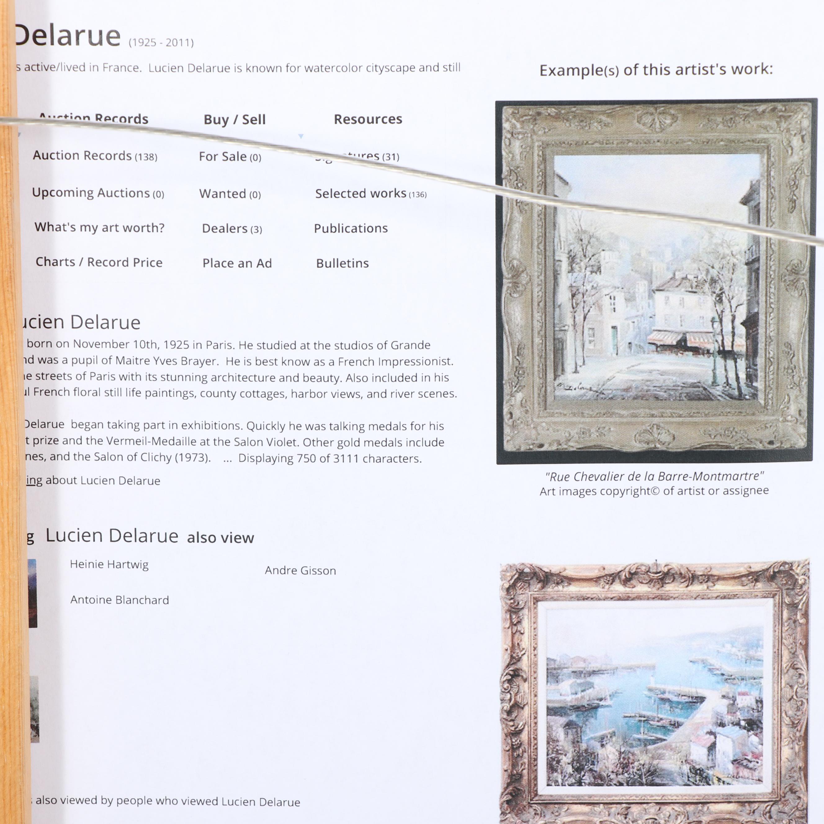 Lucien Delarue Oil Painting "Canal St. Martin, Paris"