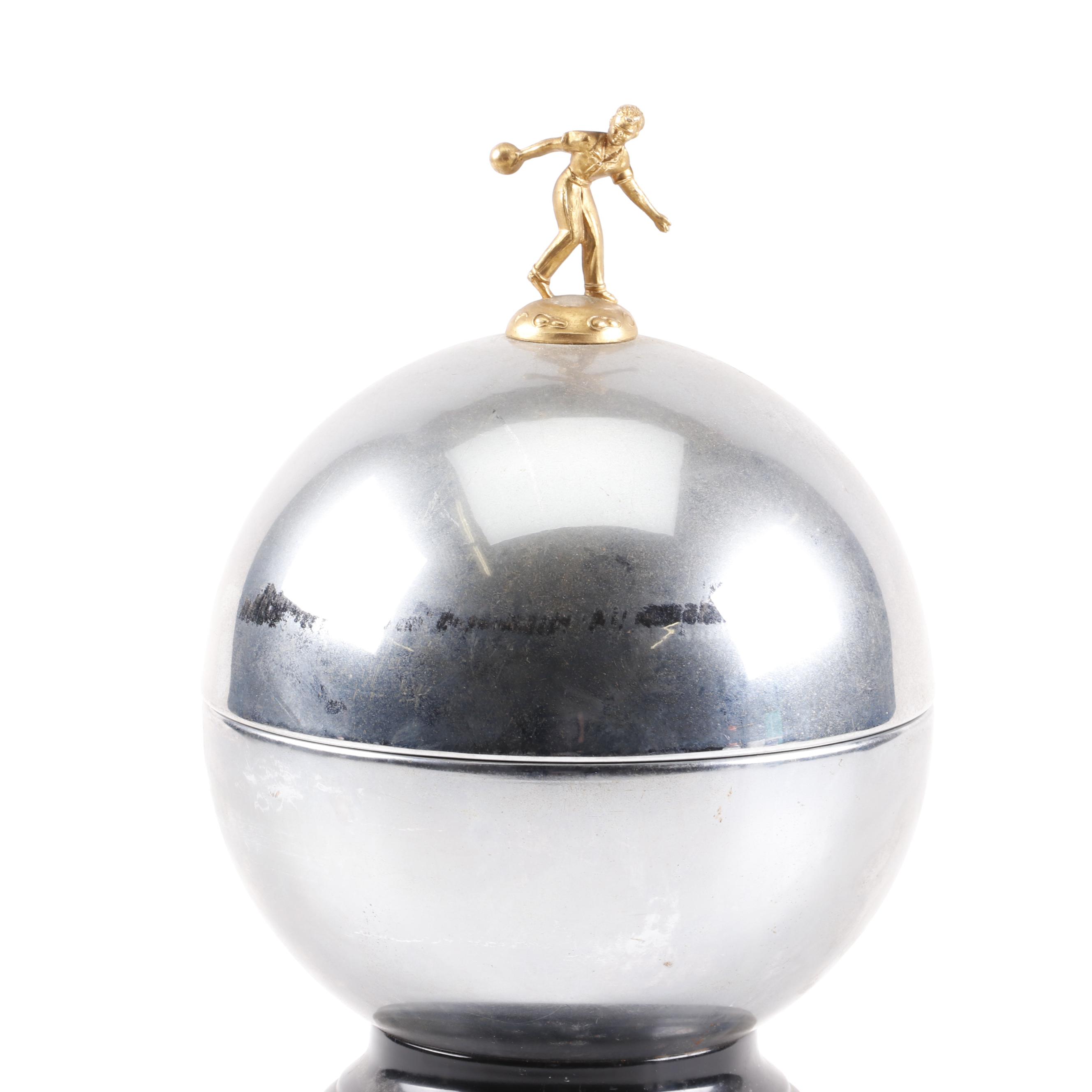 Mid-Century Chrome Bowling Ball Pump Liquor Dispenser with Shot Glasses