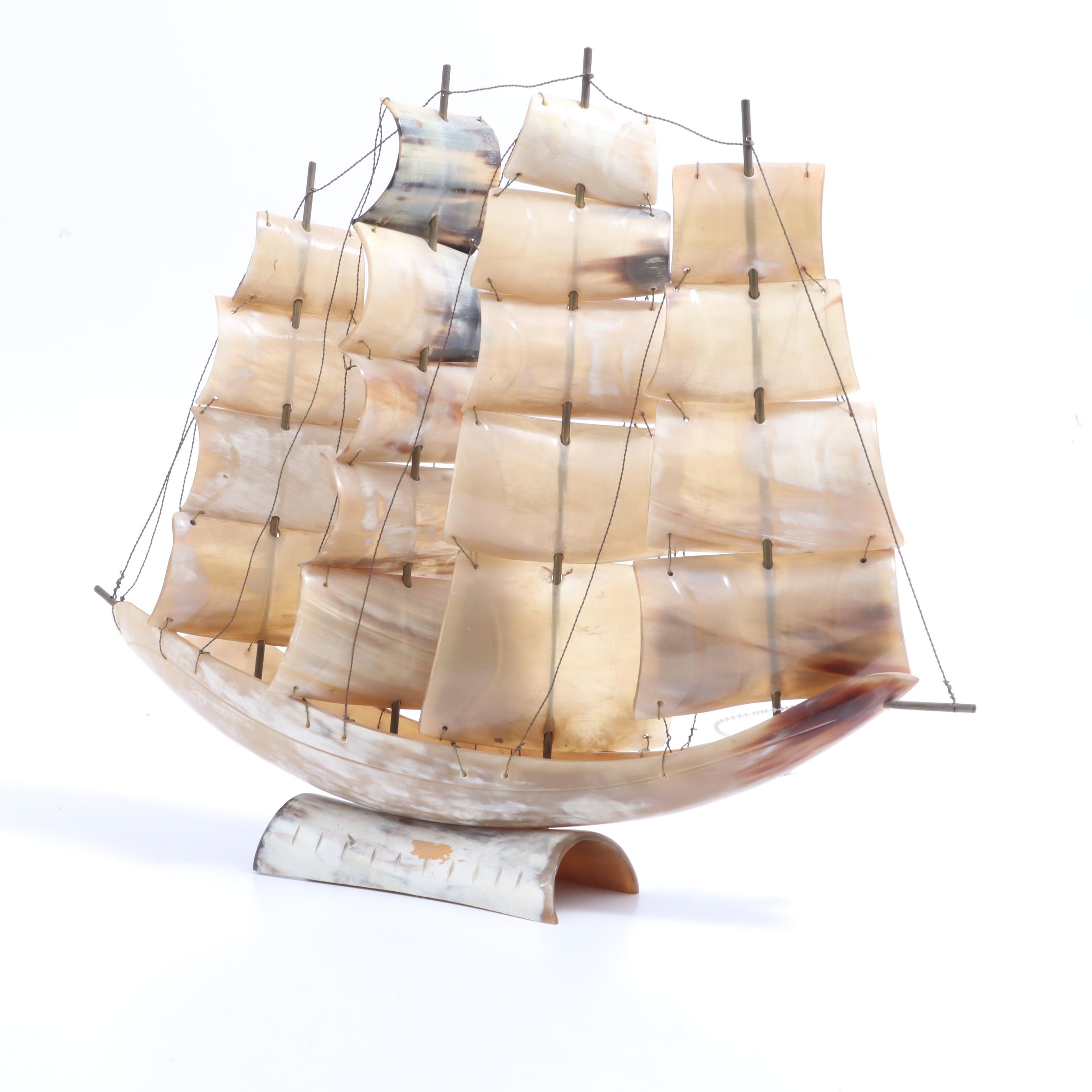 Horn Constructed Model Ship, Vintage