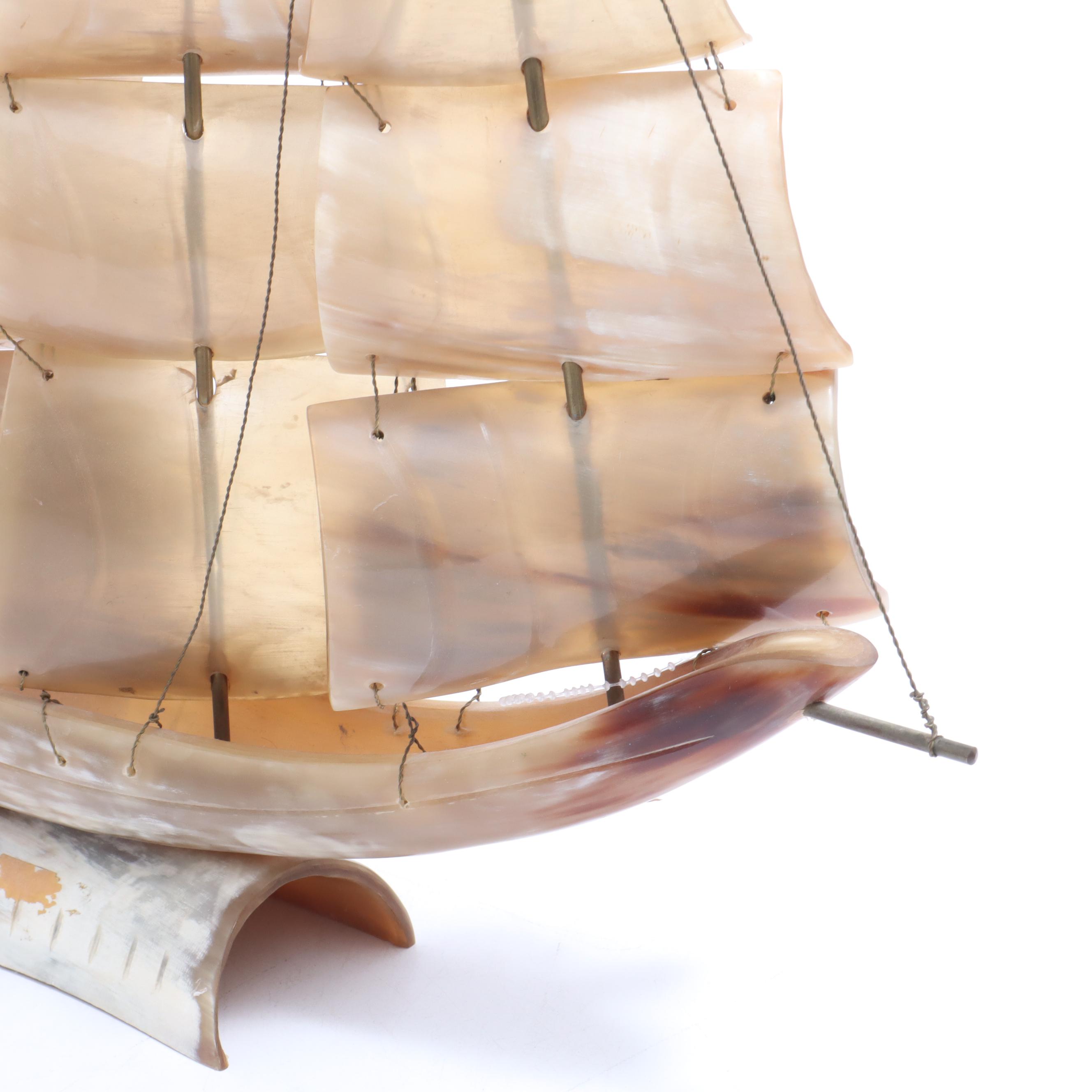 Horn Constructed Model Ship, Vintage