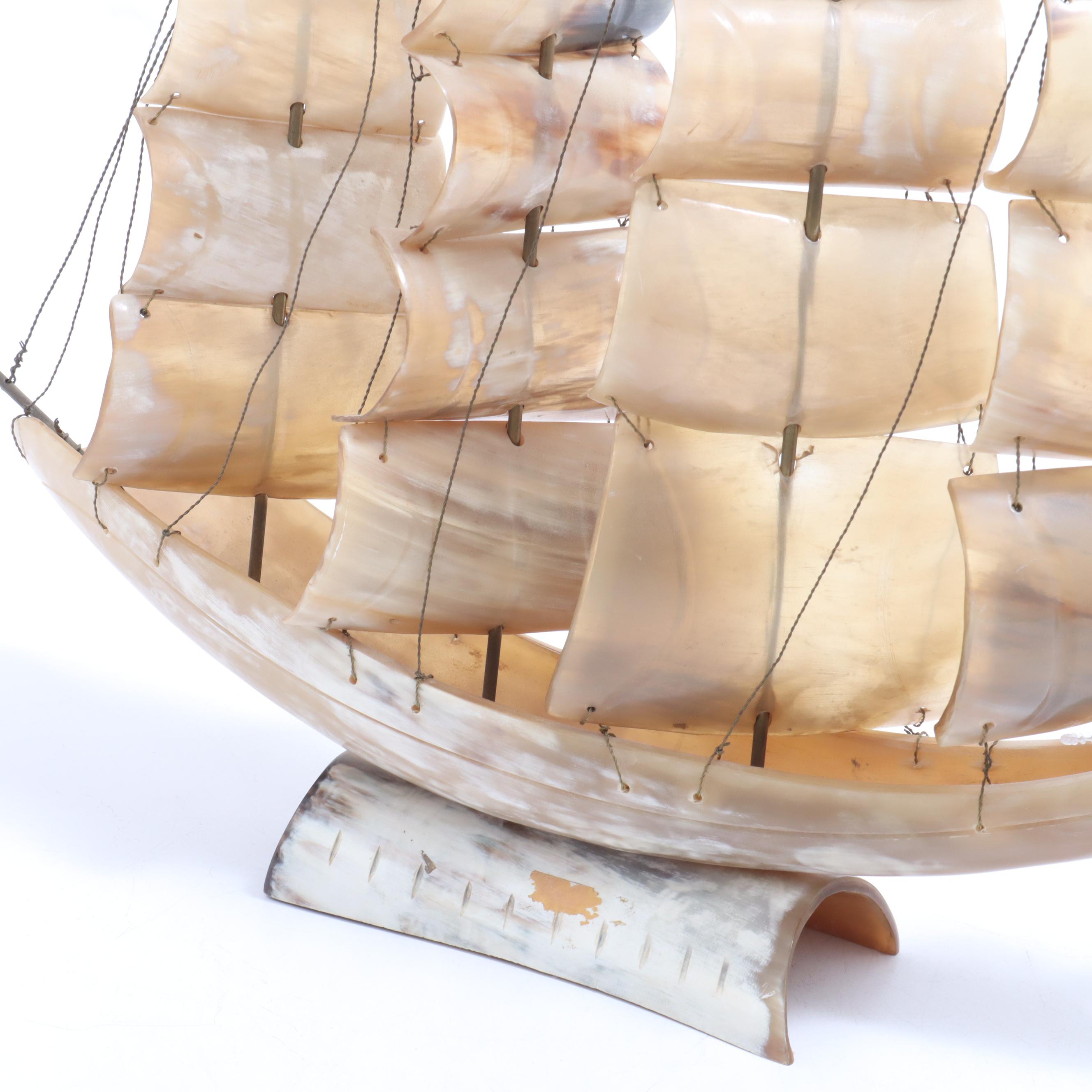 Horn Constructed Model Ship, Vintage