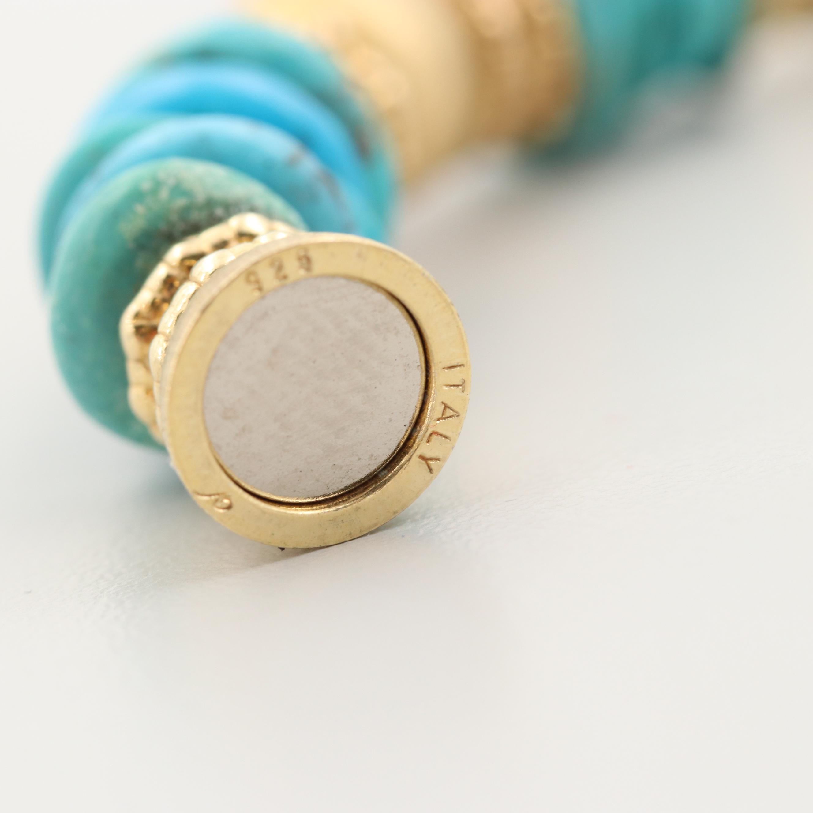 Gold Wash on Sterling Silver and Gold Tone Enamel and Turquoise Bangle Bracelets