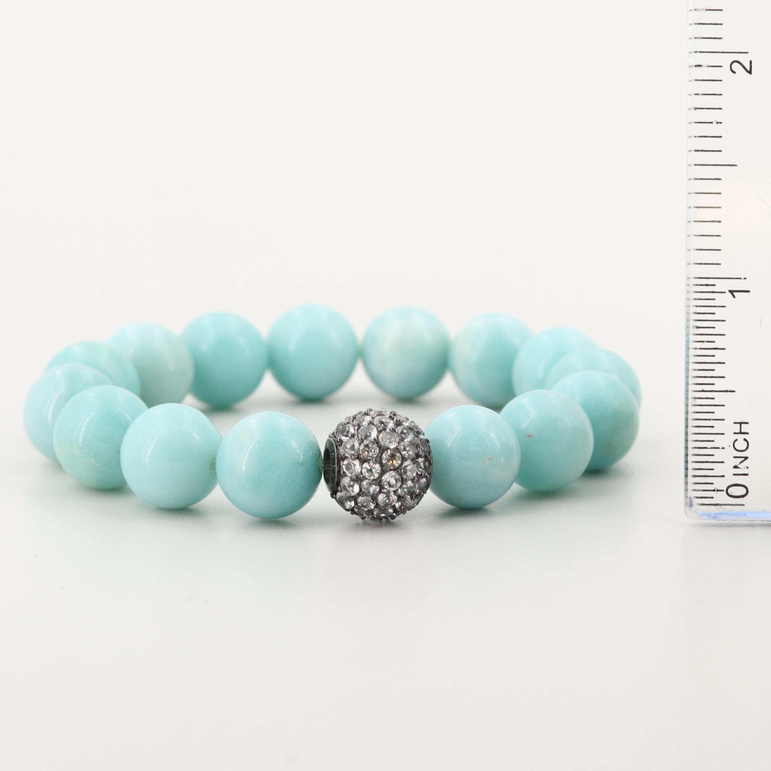 Sterling Silver Blue Topaz and Beryl Beaded Expandable Bracelet