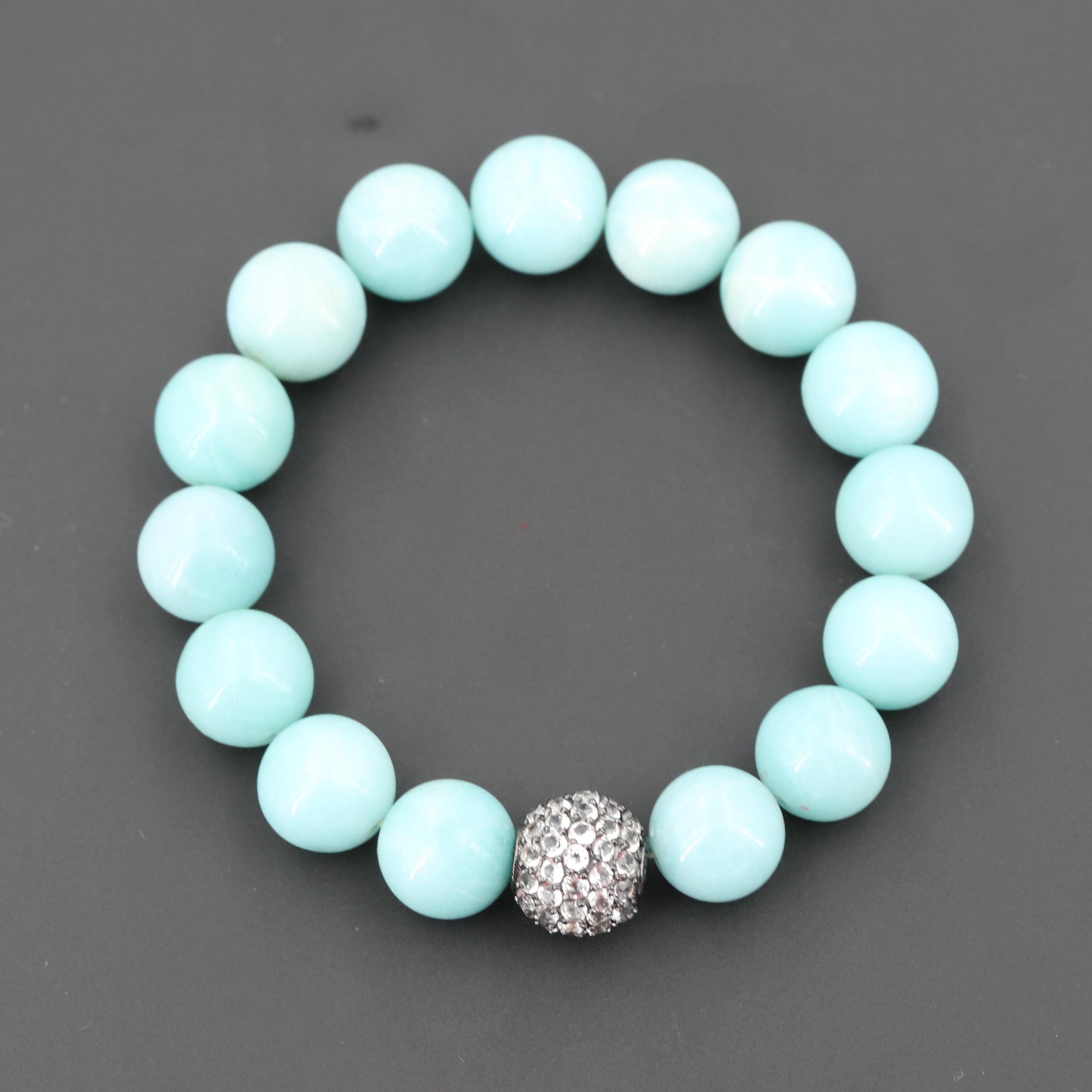 Sterling Silver Blue Topaz and Beryl Beaded Expandable Bracelet