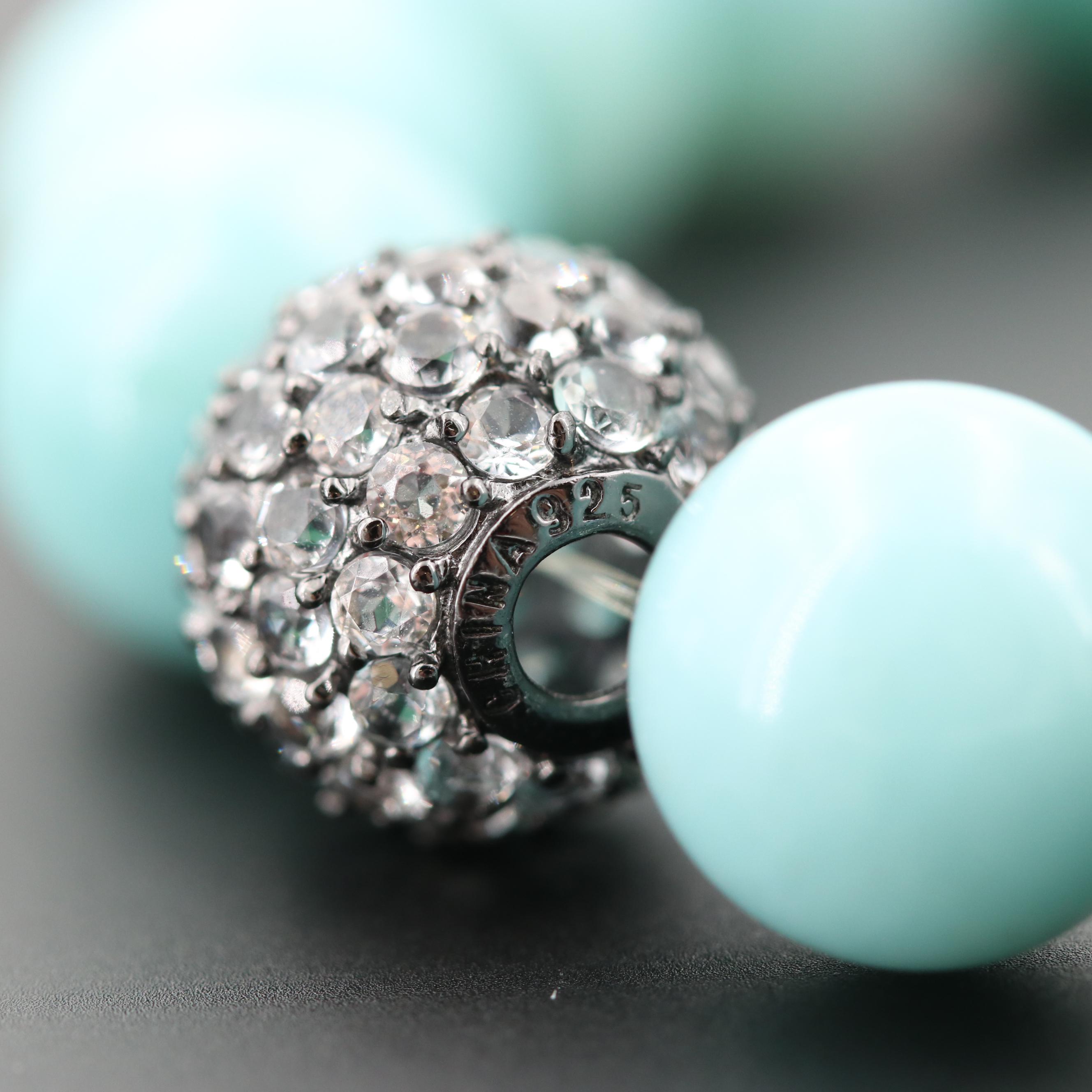 Sterling Silver Blue Topaz and Beryl Beaded Expandable Bracelet