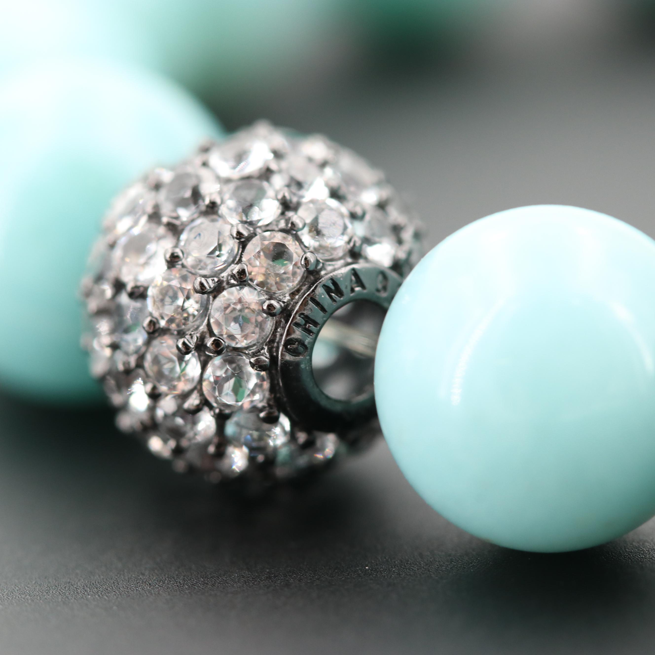 Sterling Silver Blue Topaz and Beryl Beaded Expandable Bracelet