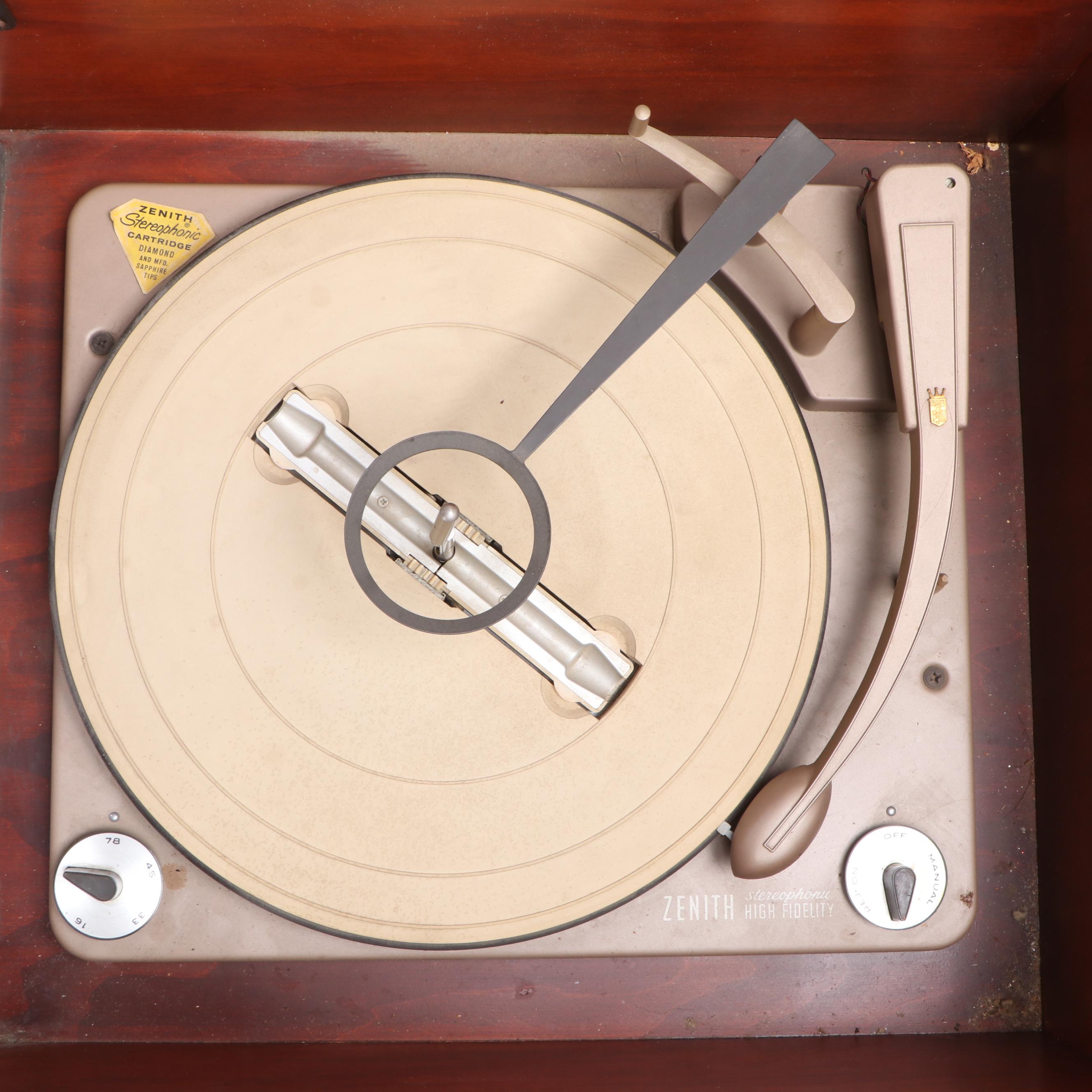 Zenith Stereophonic High Fidelity Console Radio and Turntable, Mid 20th Century