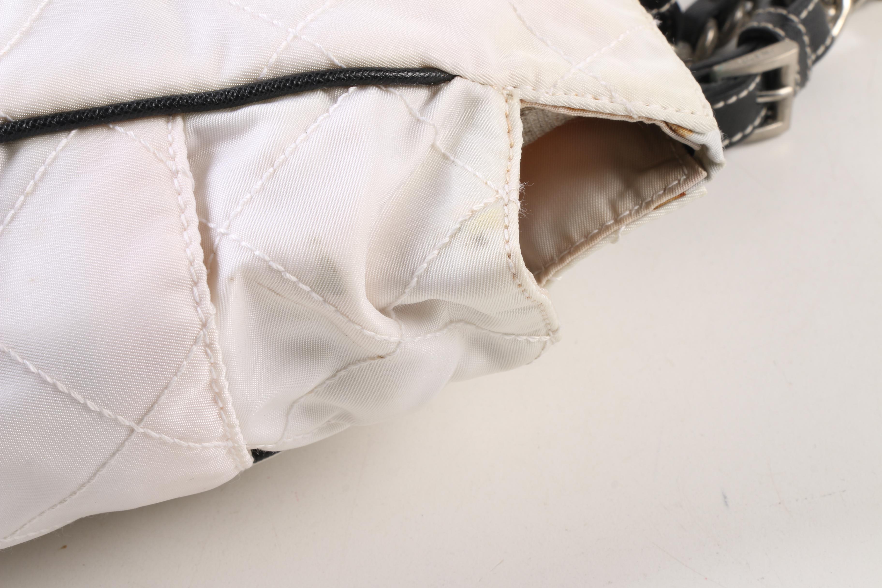 Prada Impunturato Vin Shoulder Bag in White Nylon and Black Saffiano Leather