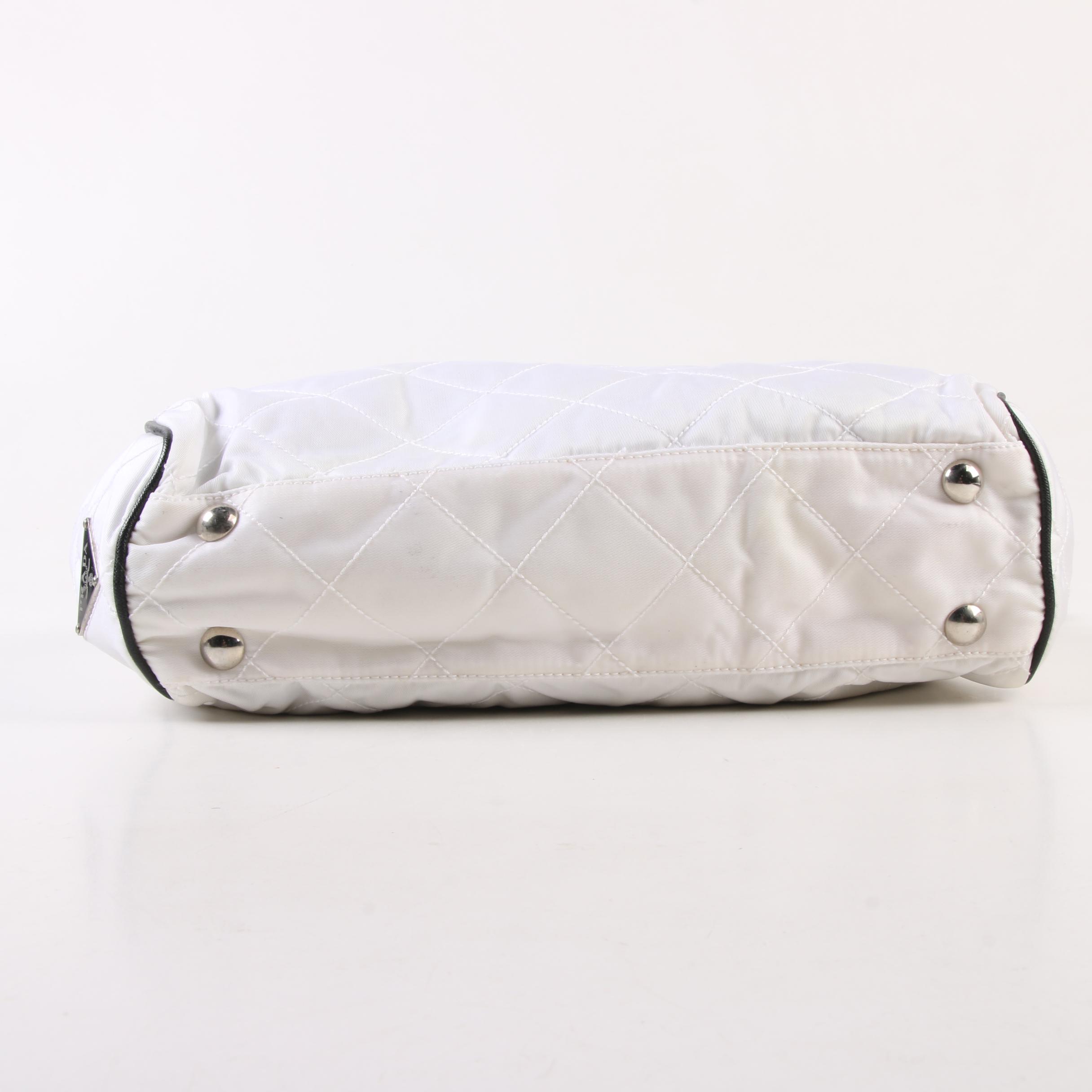 Prada Impunturato Vin Shoulder Bag in White Nylon and Black Saffiano Leather