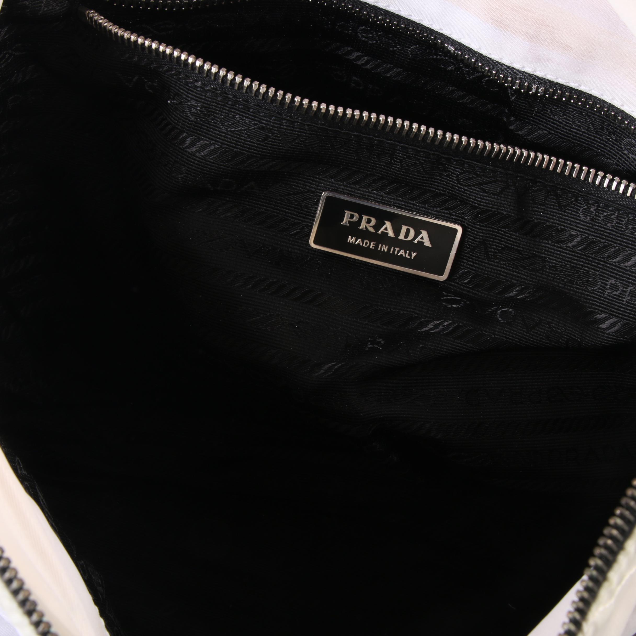 Prada Impunturato Vin Shoulder Bag in White Nylon and Black Saffiano Leather